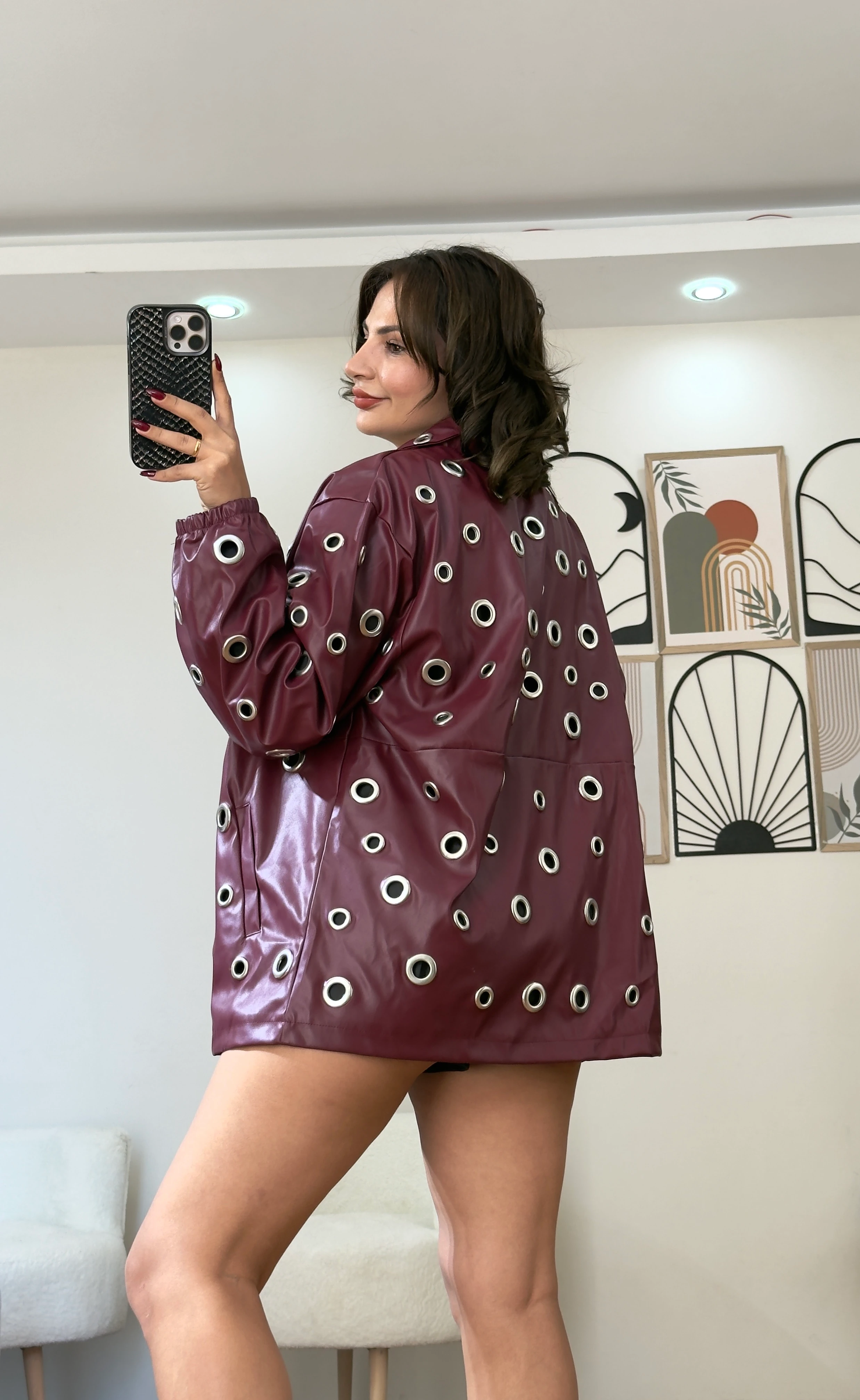 Zra Model Kuş Gözü Detaylı Deri Ceket ( içi astarlı )