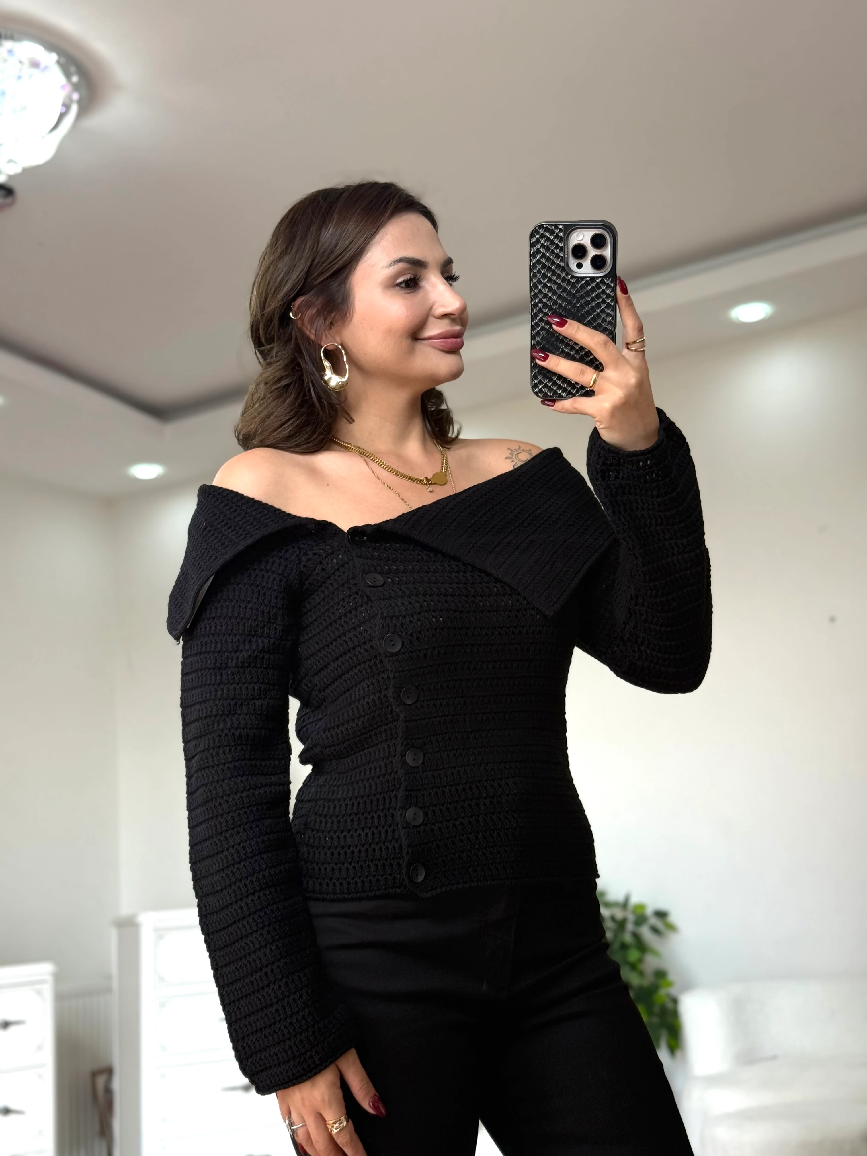 Kayık Yaka Triko - siyah