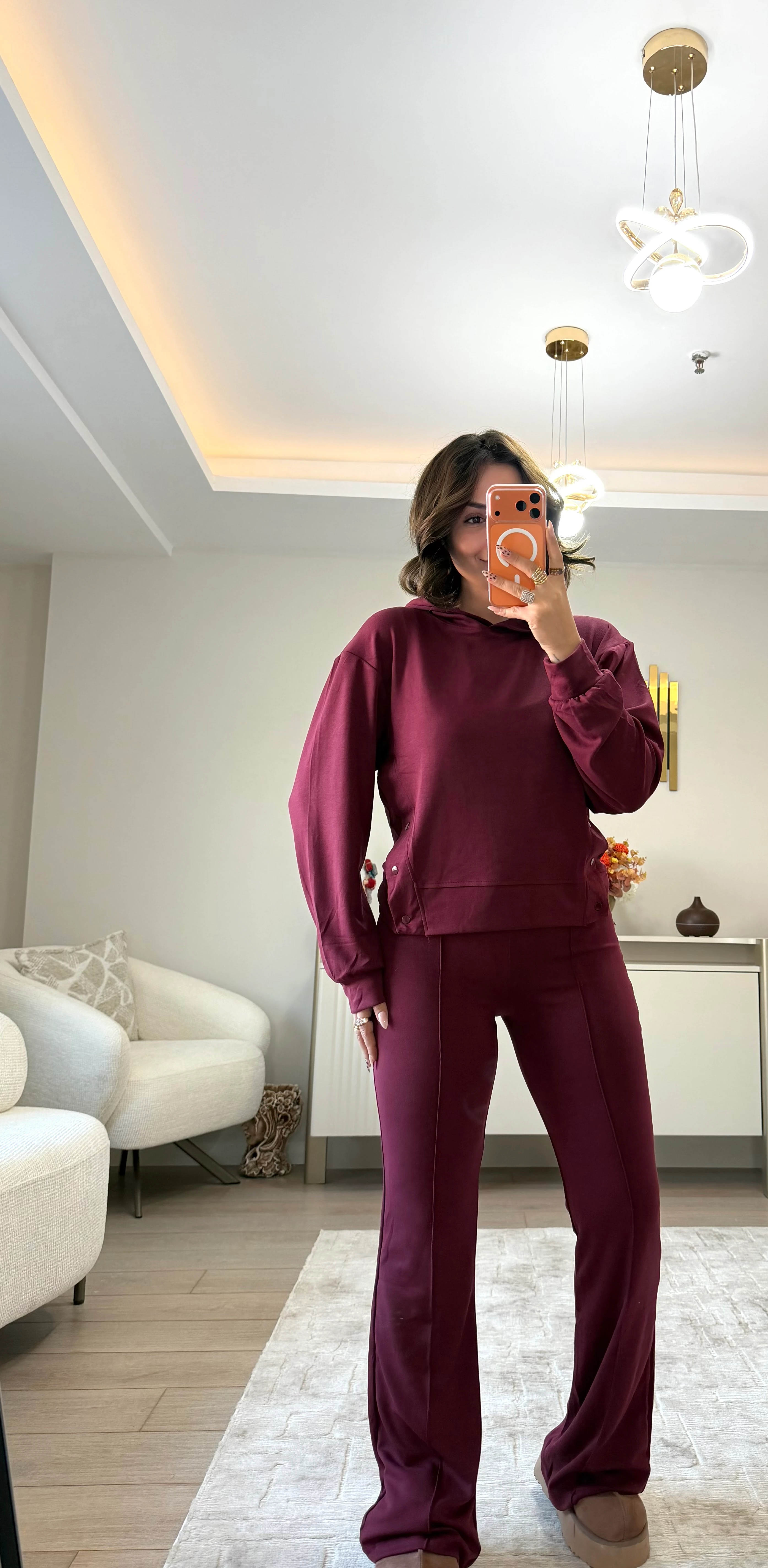 Élan Çıtçıtlı Kapüşonlu Modal Takım - Bordo