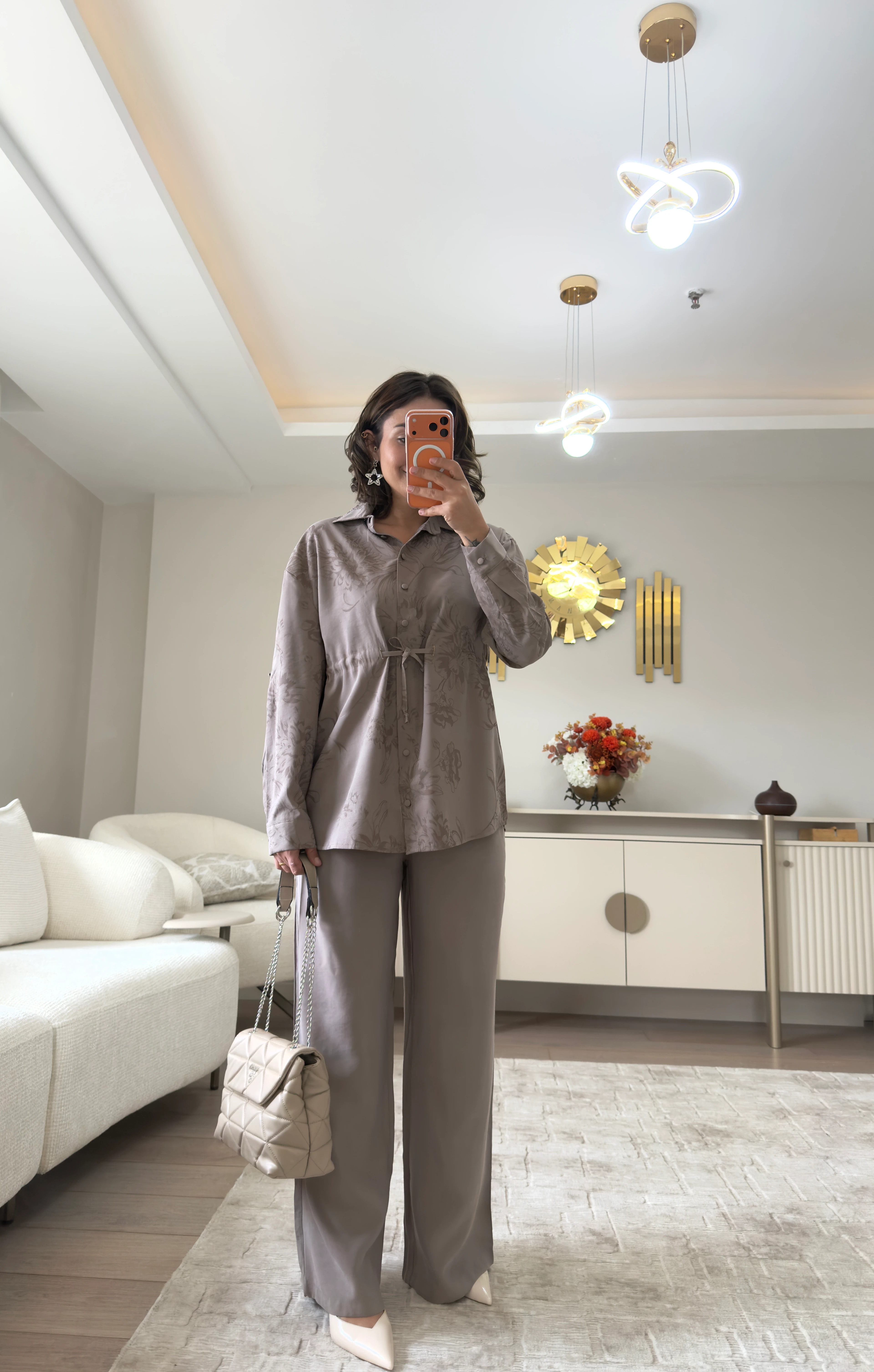 Çiçek Desenli Keten Takım