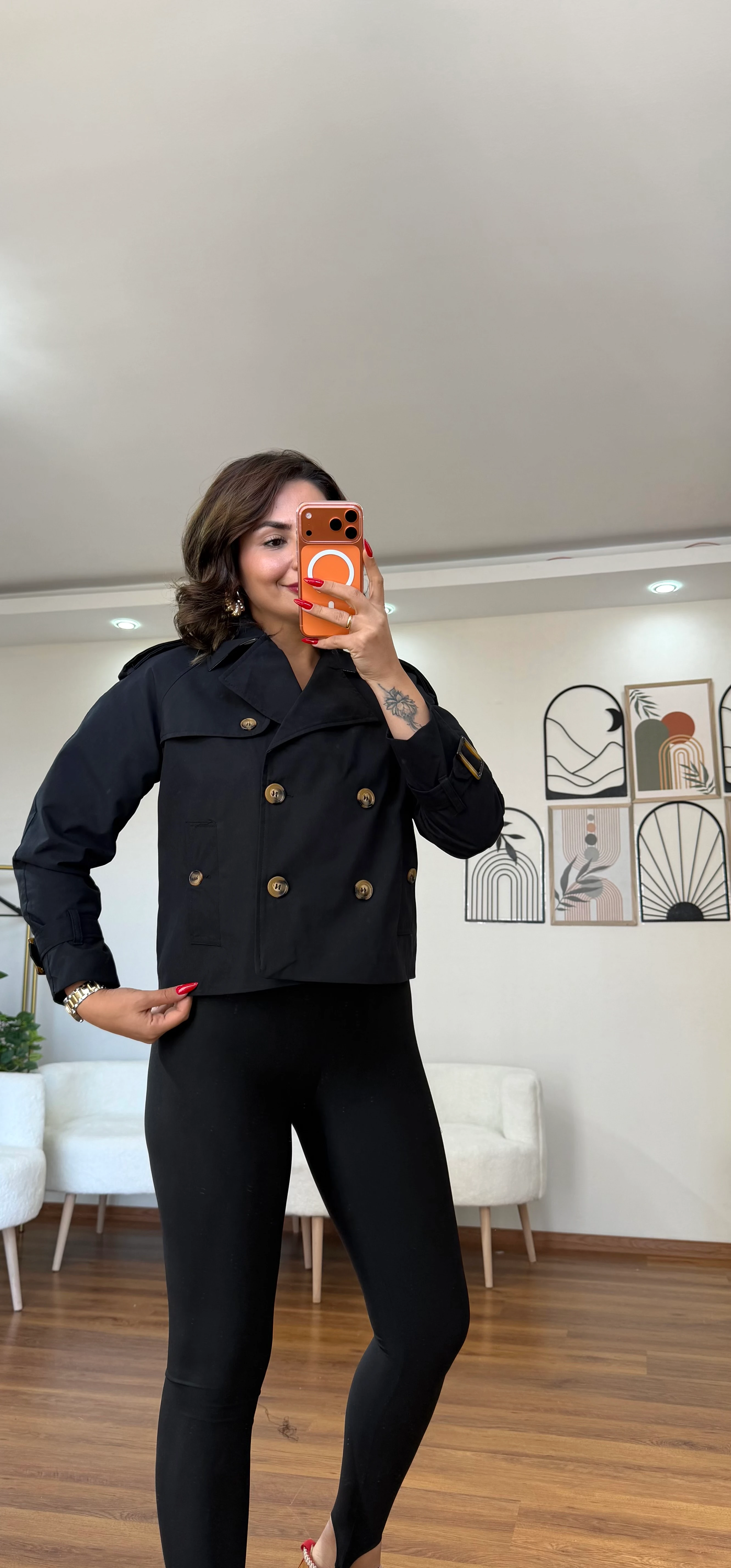 Düğmeli Trençkot - siyah