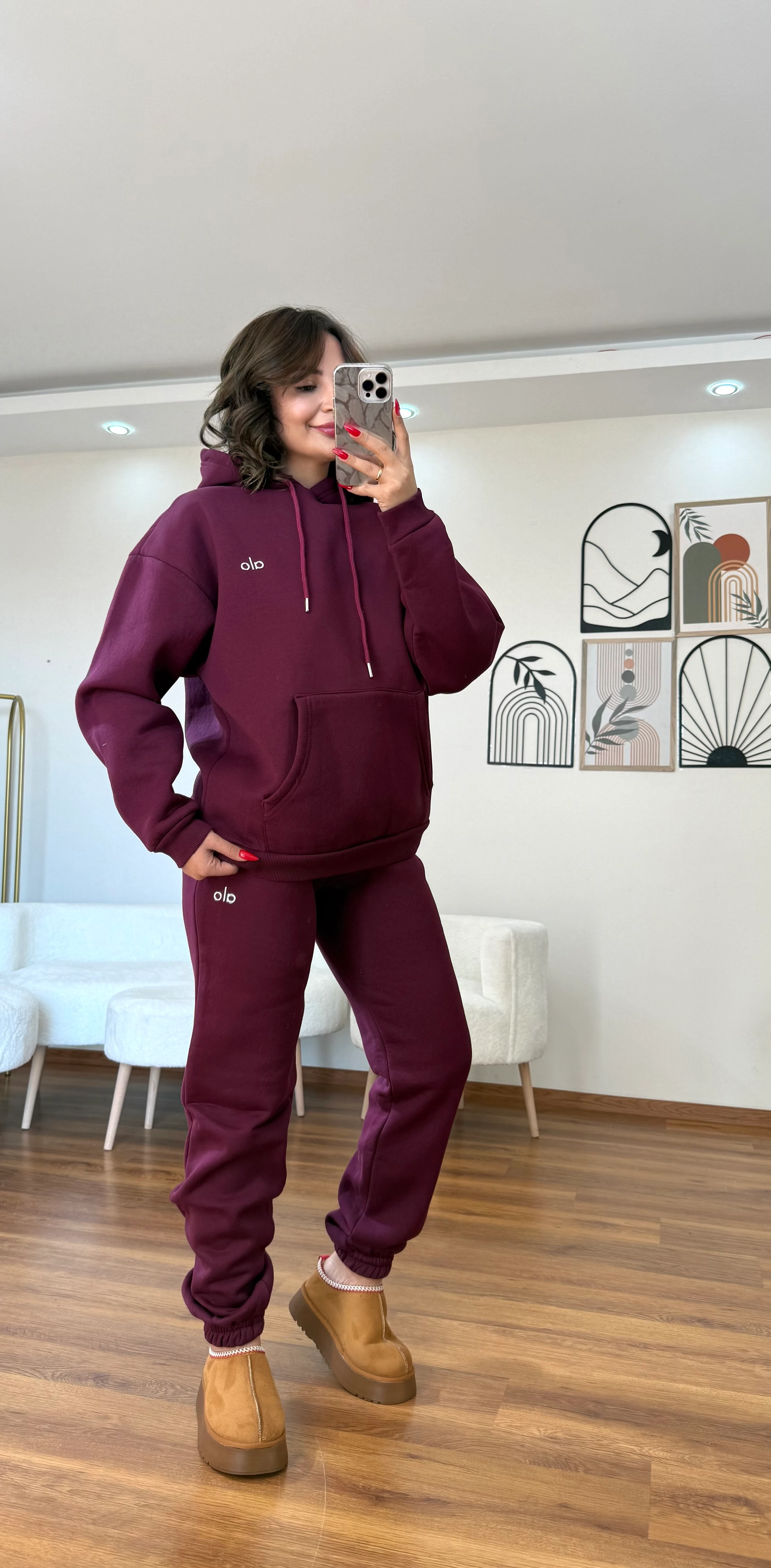 Kapüşonlu  3 İplik Takım - Bordo