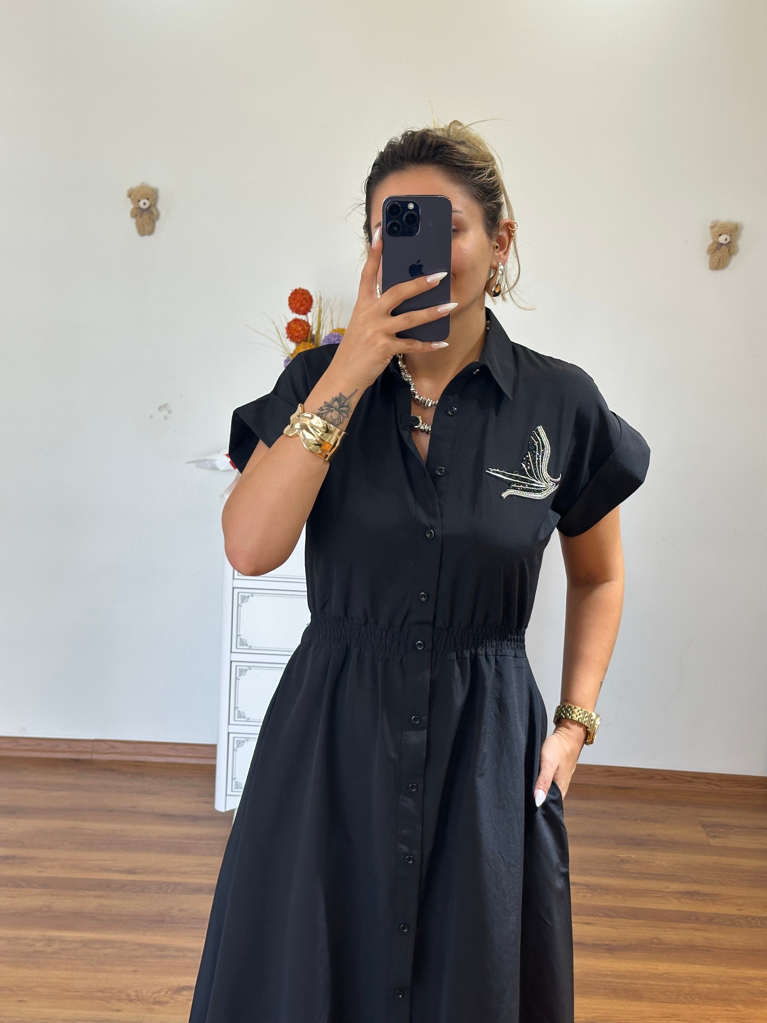 BYMN CLUP TAŞ İŞLEMELİ GÖMLEK ELBİSE