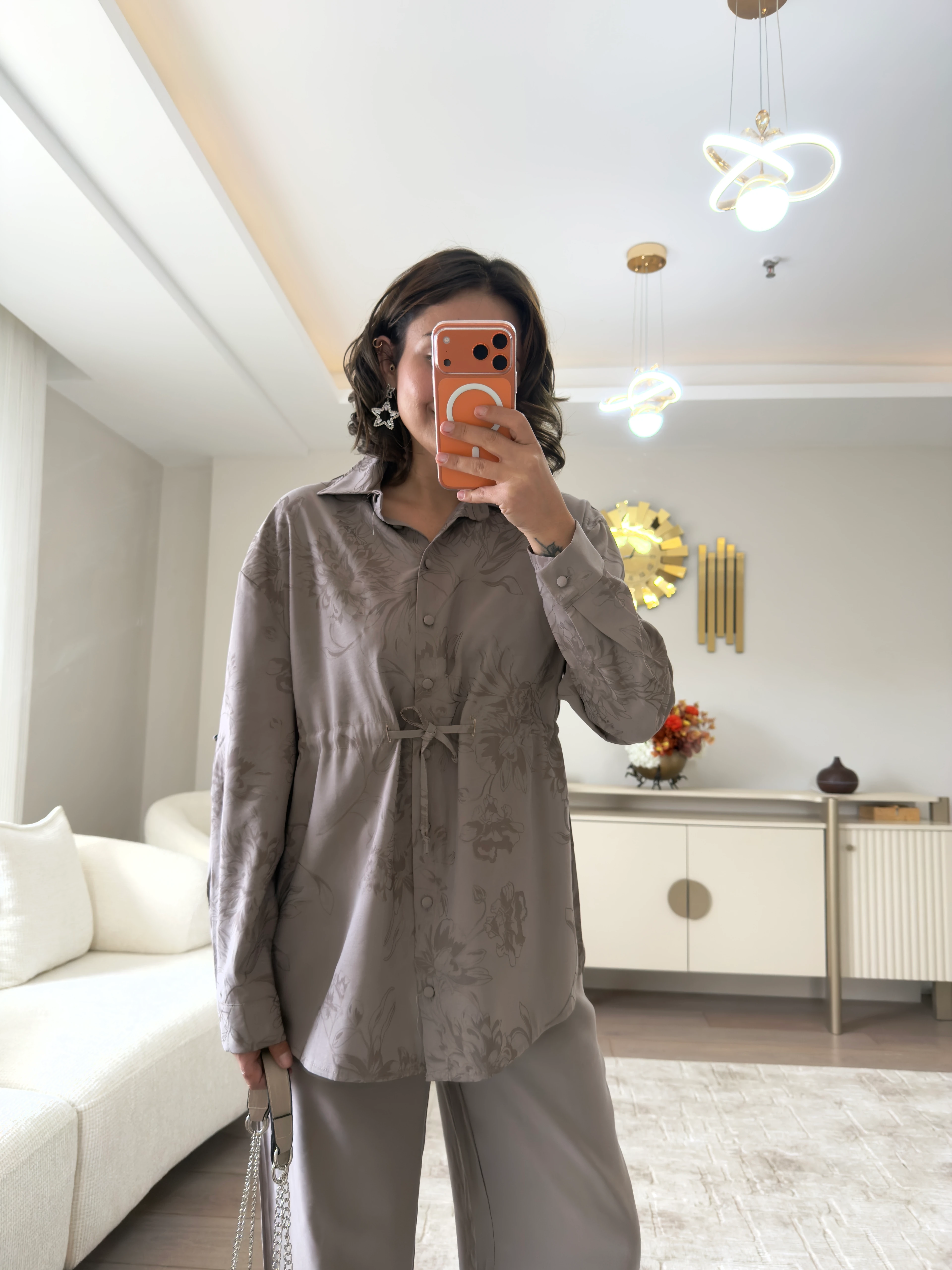 Çiçek Desenli Keten Takım