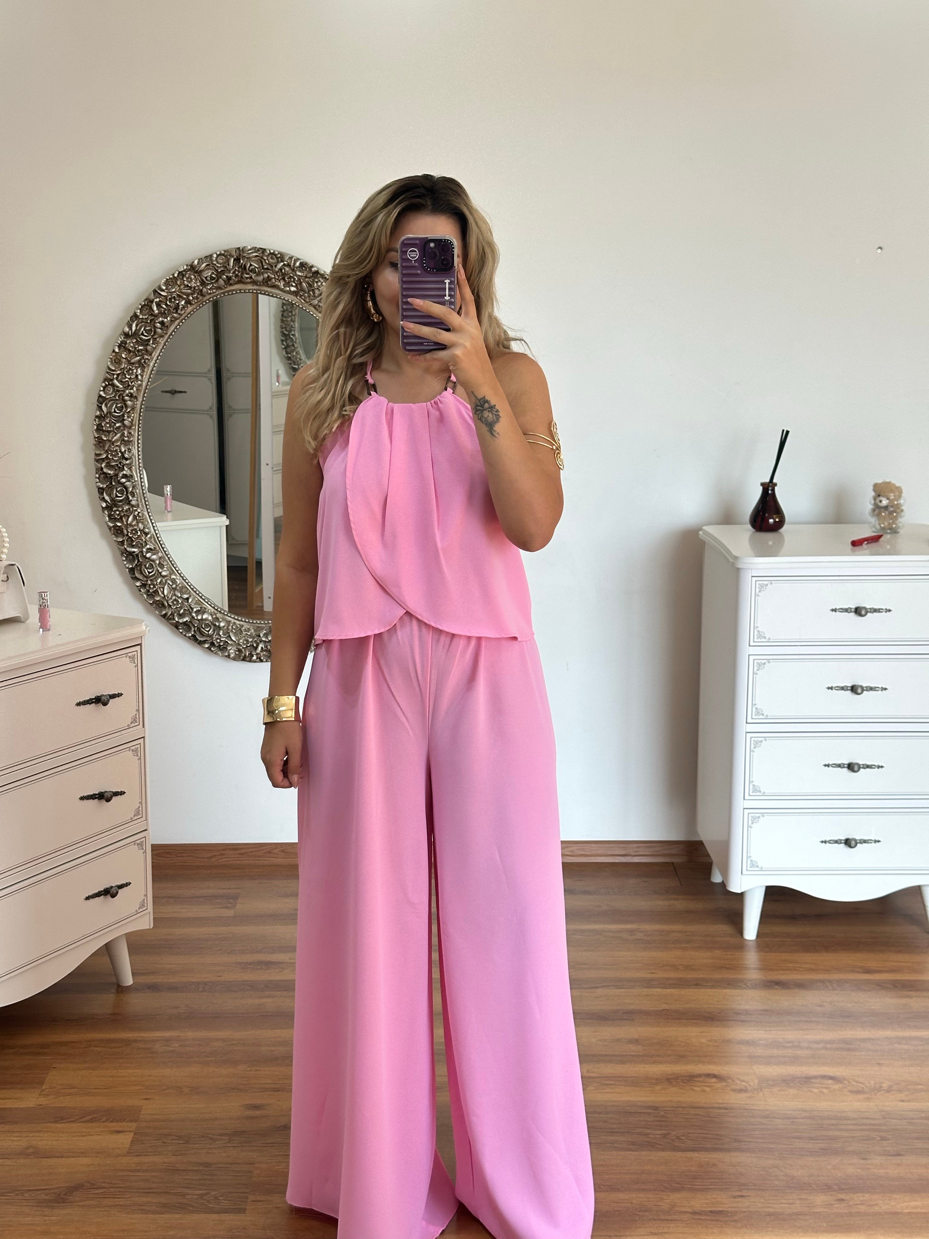 PEMBE BOYUN DETAYLI PANTOLONLU TAKIM 