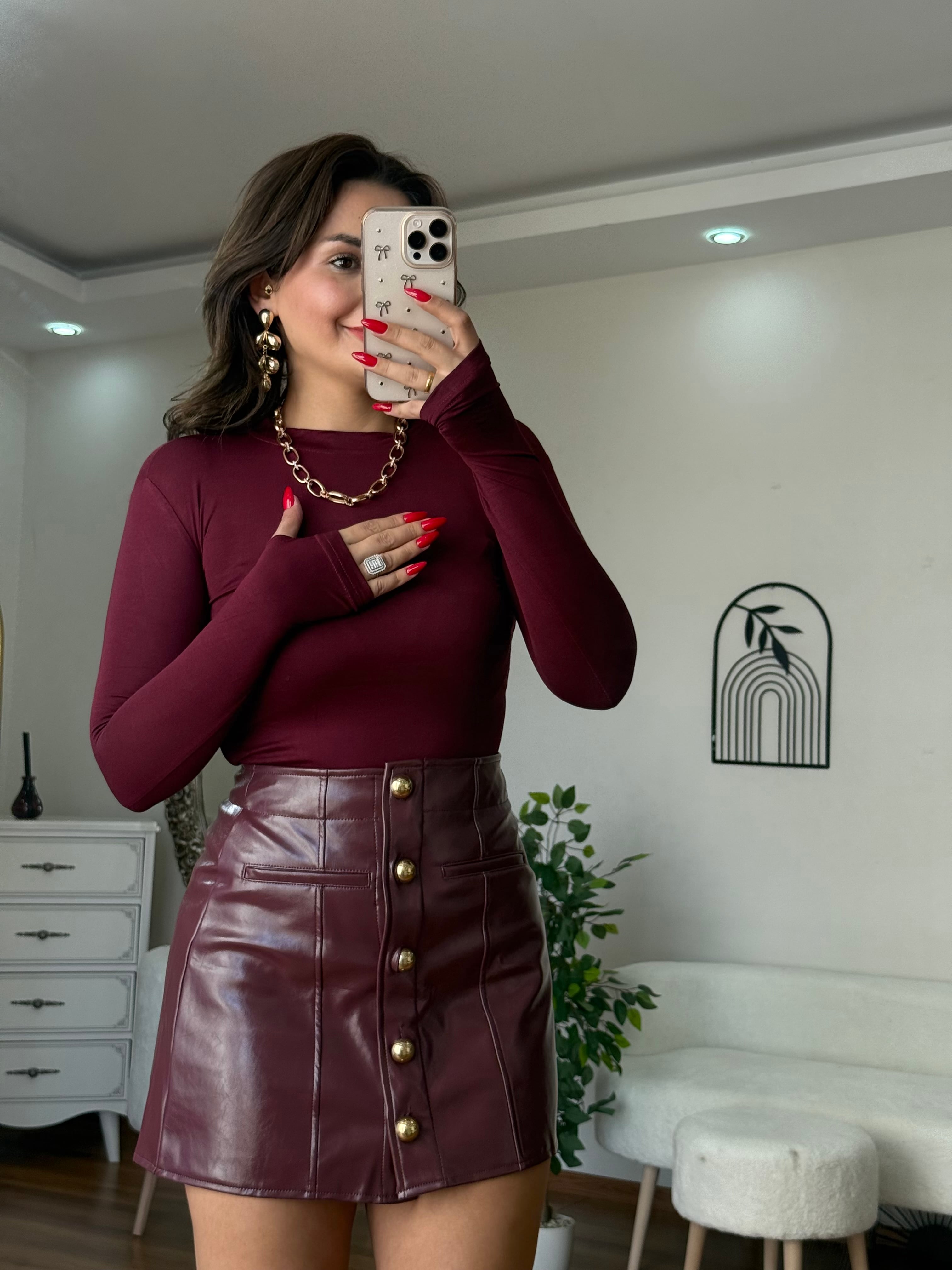 Oysh Parmak Geçmeli Bluz (kartlı etiketli ) - Bordo