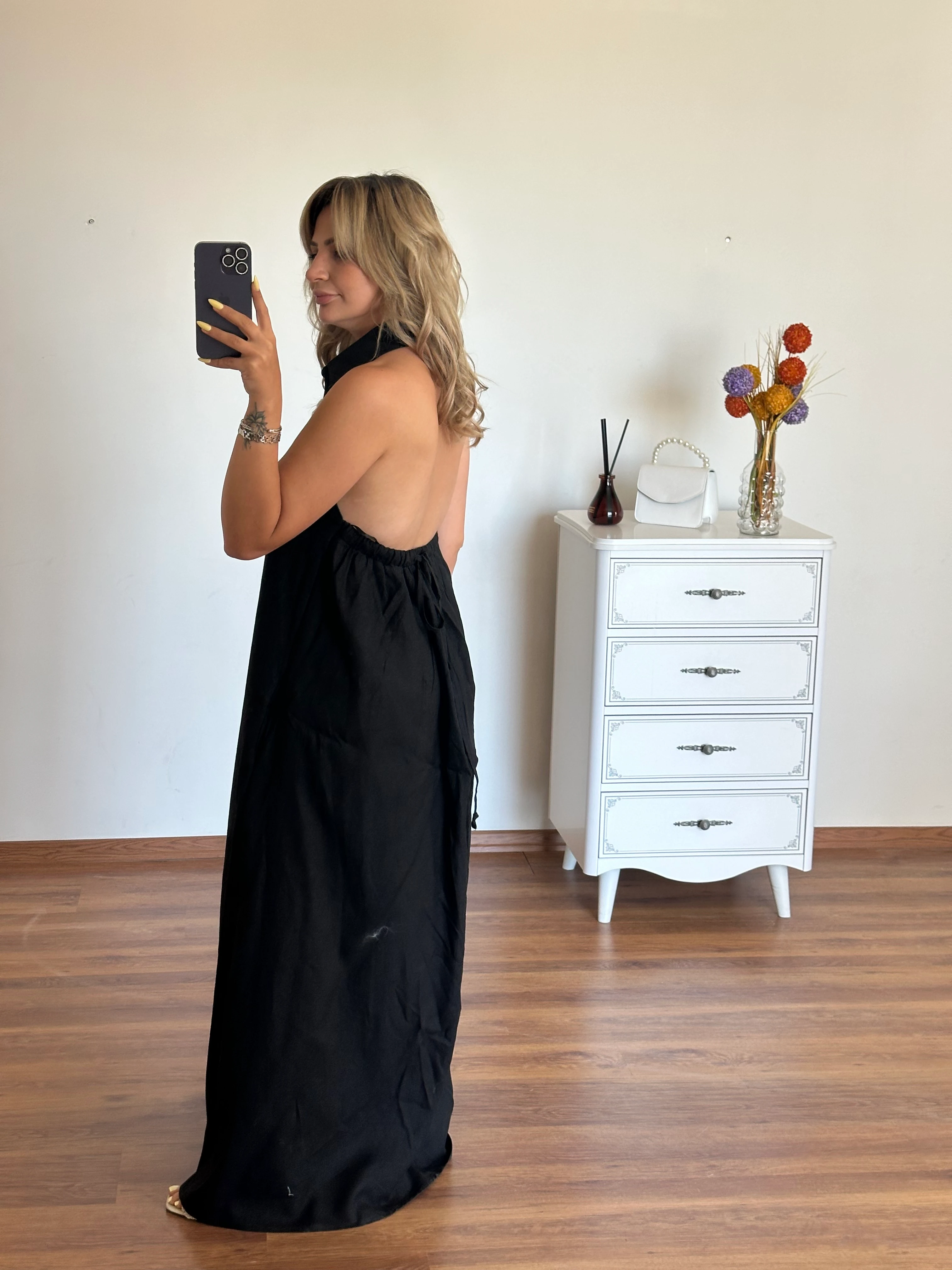  Ham Keten Siyah Elbise