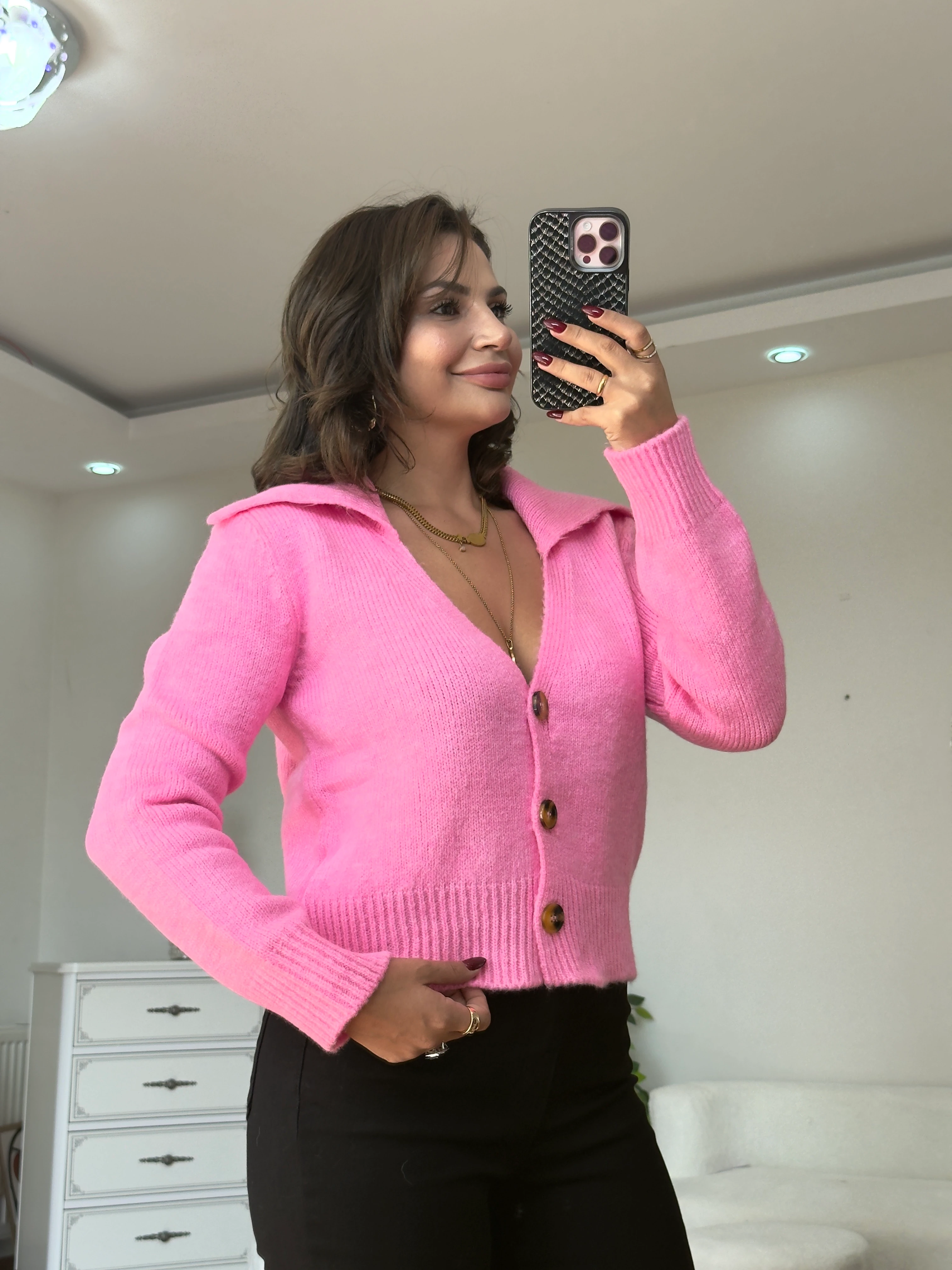 Şal Yaka Hırka - pembe