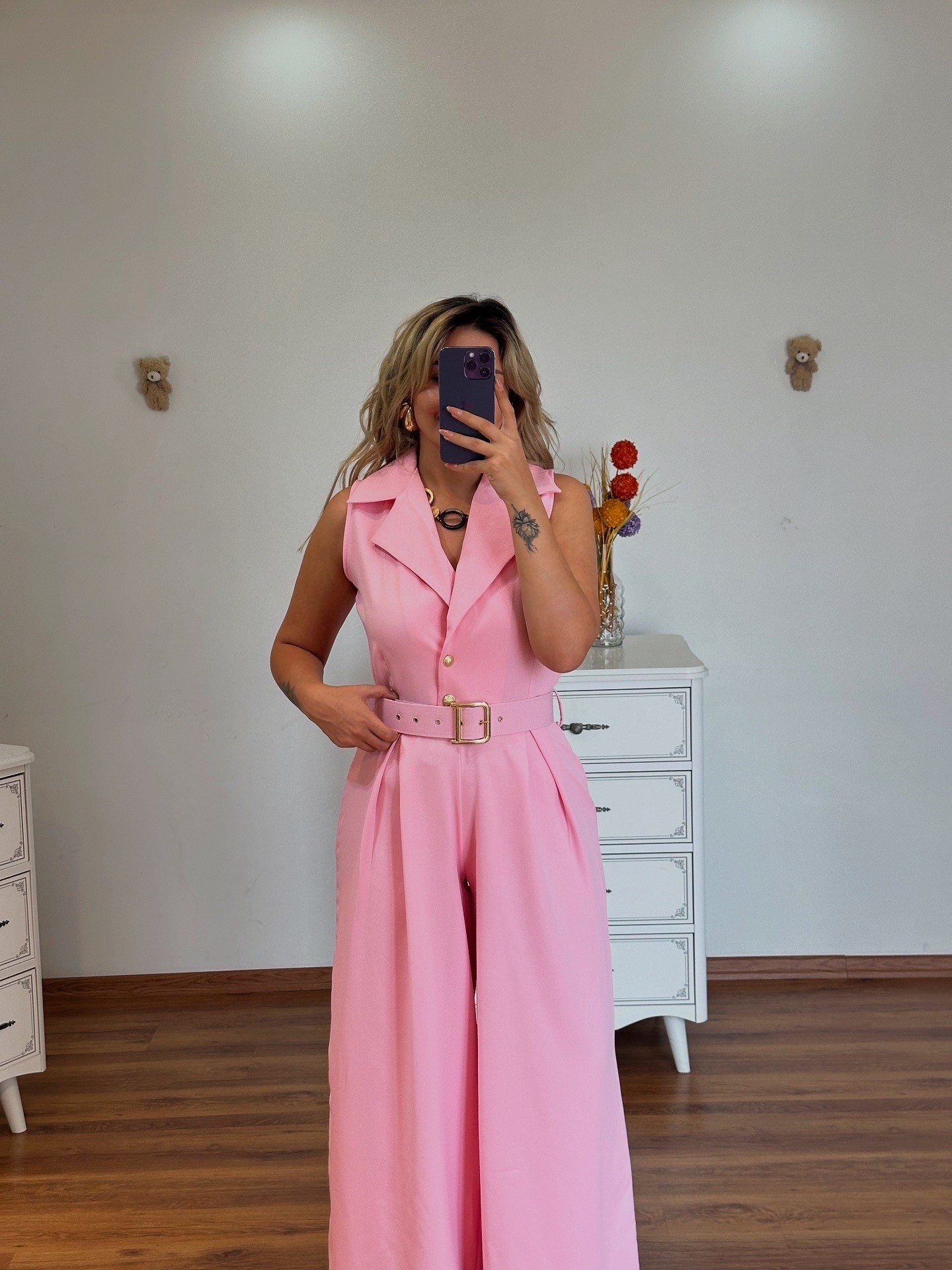 Kemerli  pembe tulum ( Kemer dahildir) 