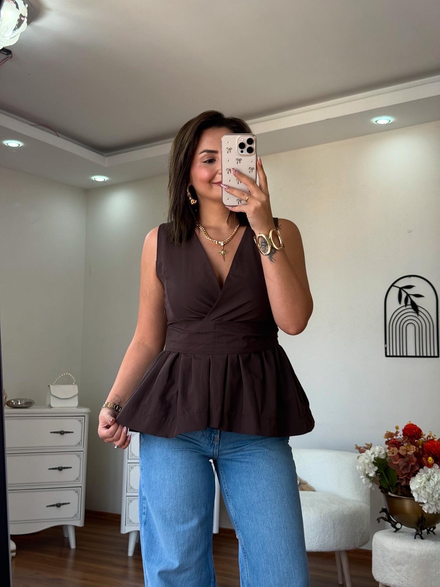 Massi orj marka Poplin kumaş kuşaklı gömlek 