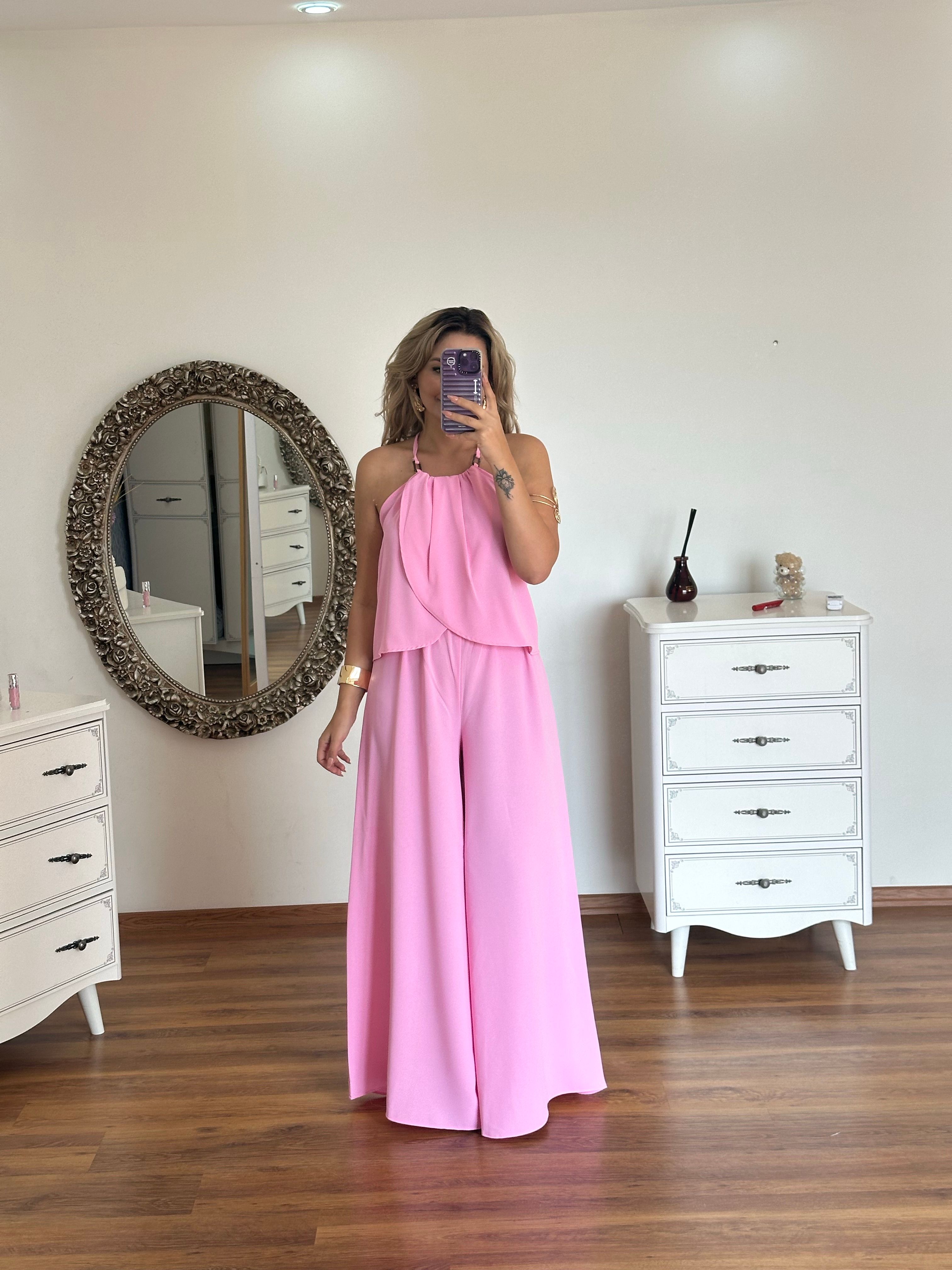 PEMBE BOYUN DETAYLI PANTOLONLU TAKIM 