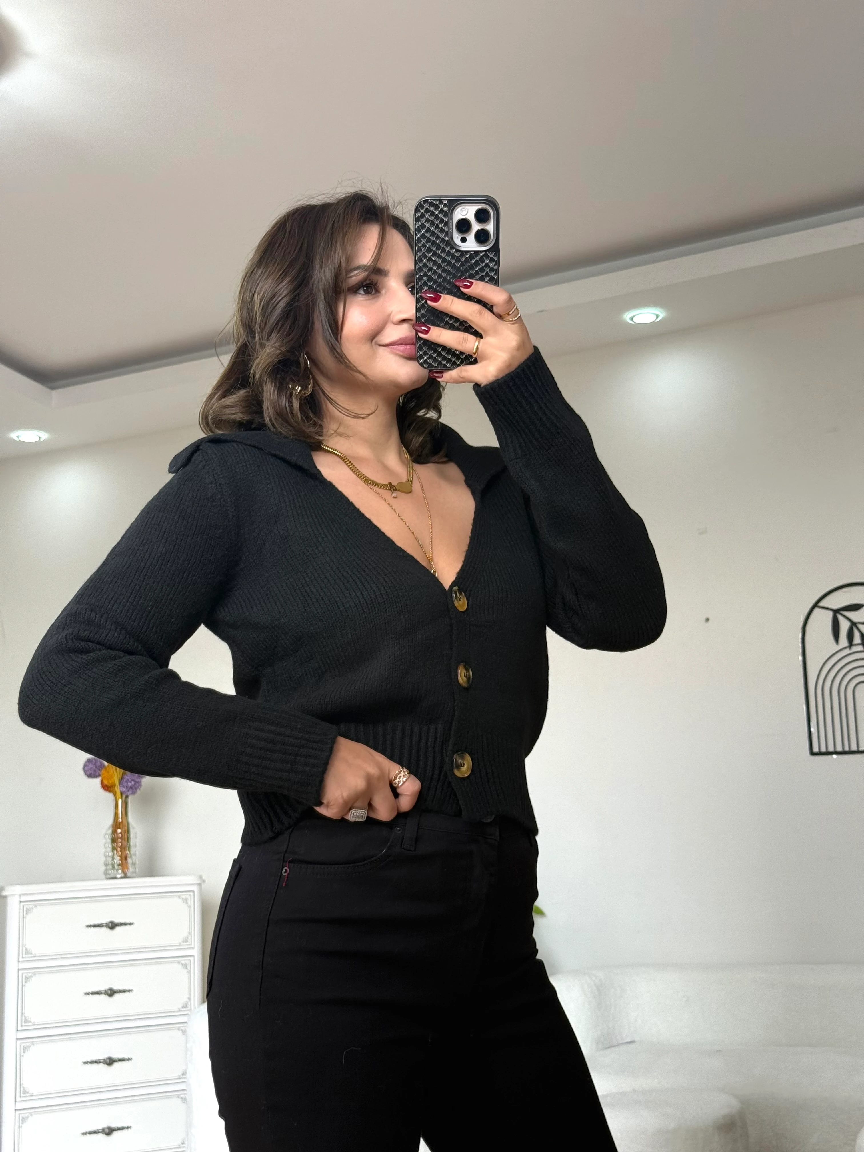 Şal Yaka Hırka - siyah