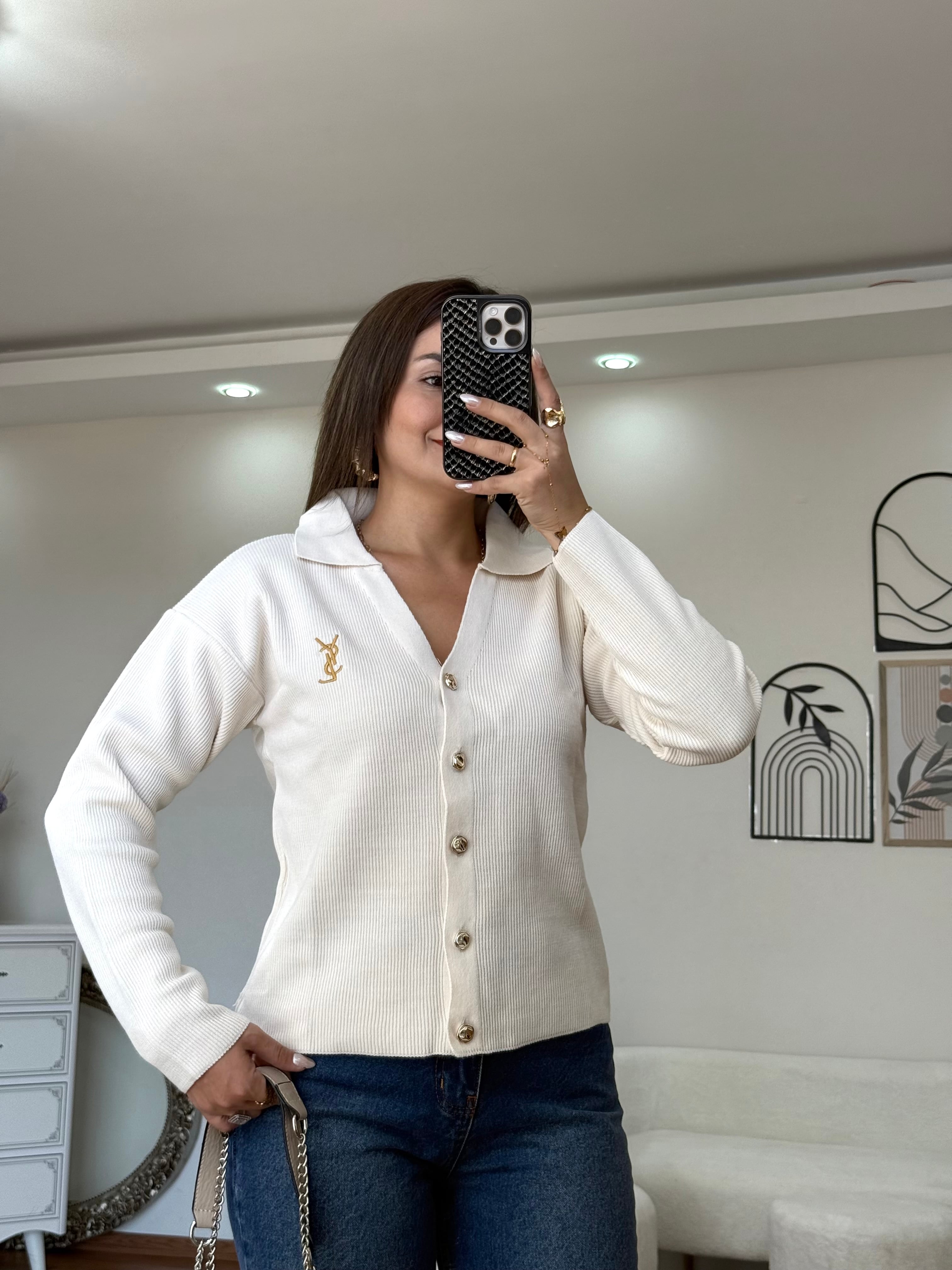 YSL Gold Düğmeli Hırka  - bej