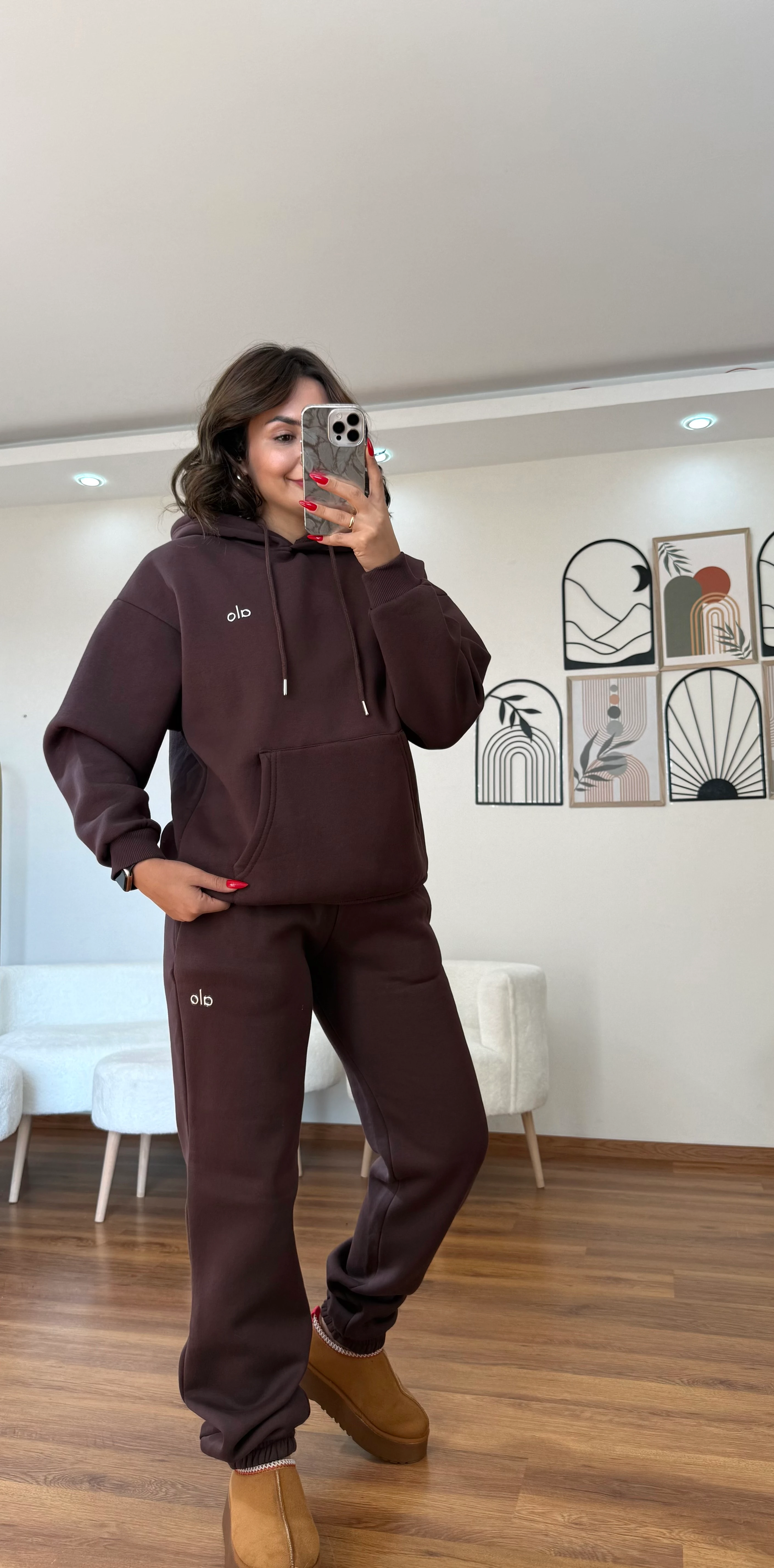 Kapüşonlu  3 İplik Takım - acı kahve 