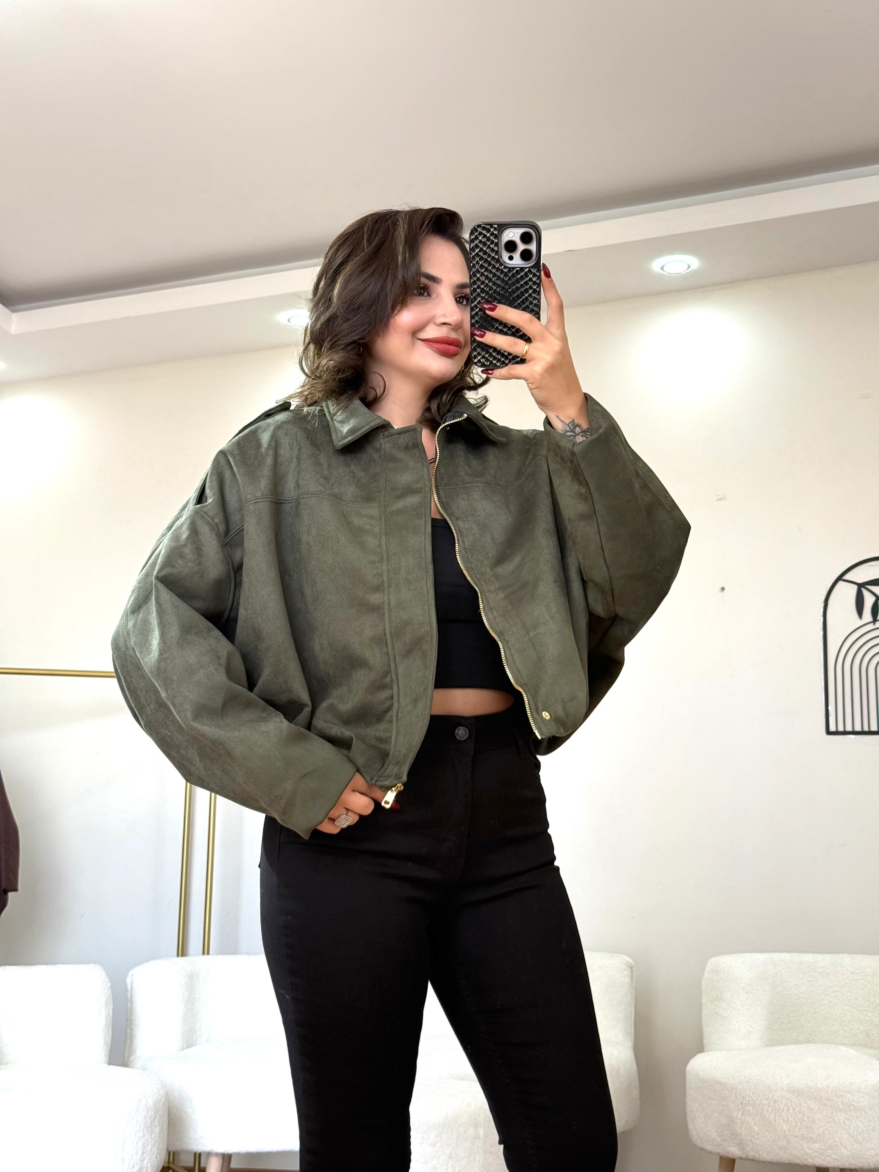 Süet Bomber Ceket (kartlı etiketli )  - haki