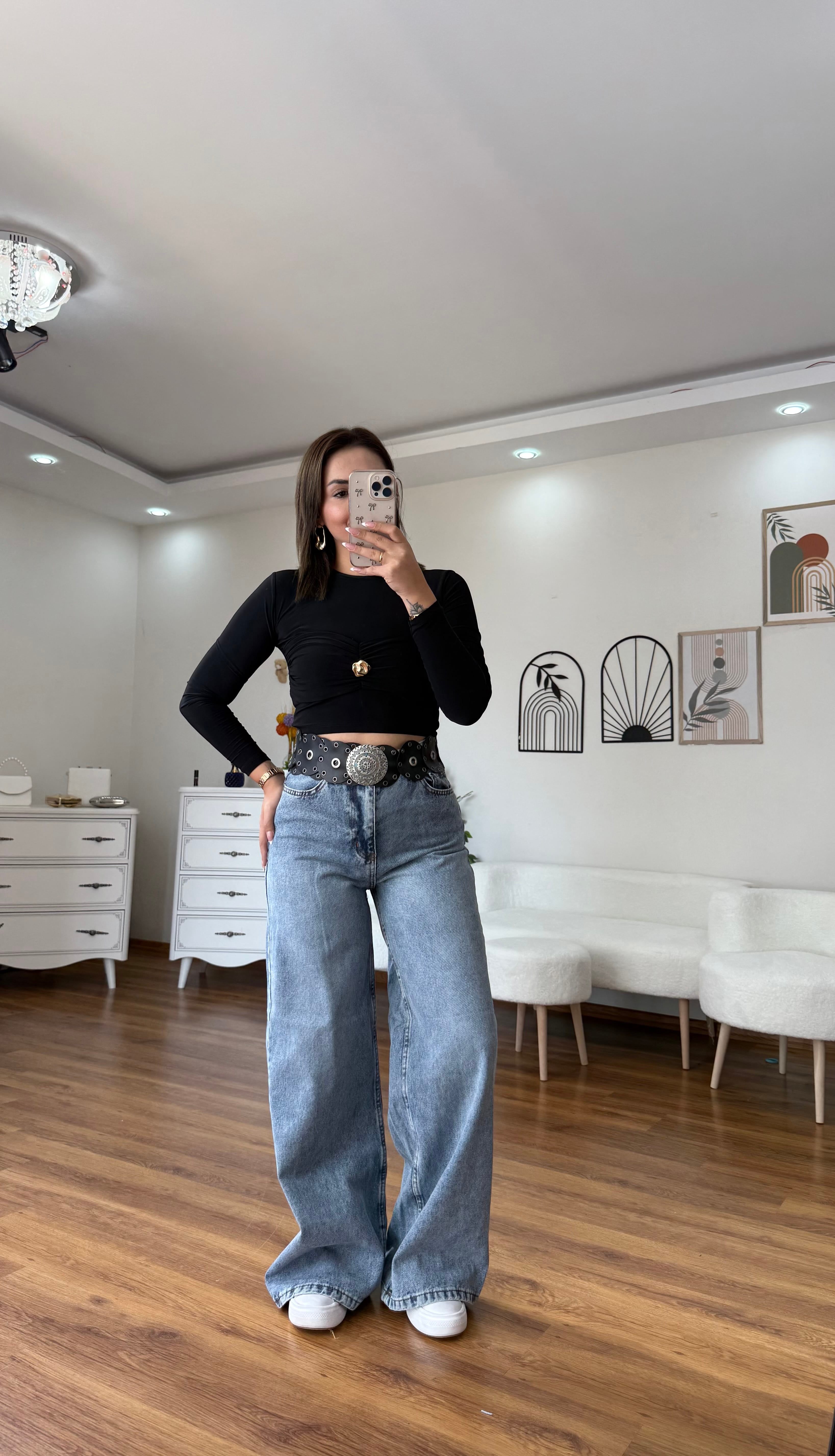 Kemerli Baggy Jean - mavi