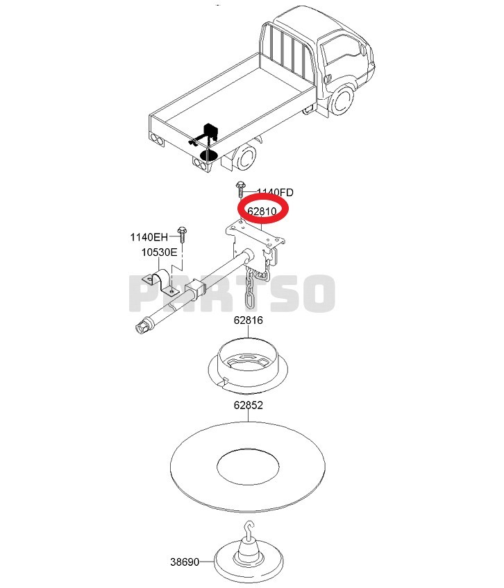 KIA BONGO YEDEK LASTİK TAŞIYICI 2006-2019 628004E050 ORİJİNAL