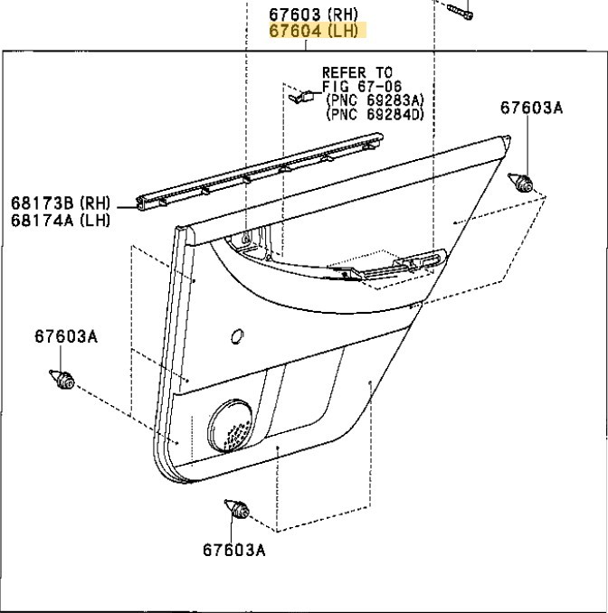 TOYOTA COROLLA ARKA SOL KAPI DÖŞEMESİ 2001-2007 6764002A90B0 ORİJİNAL