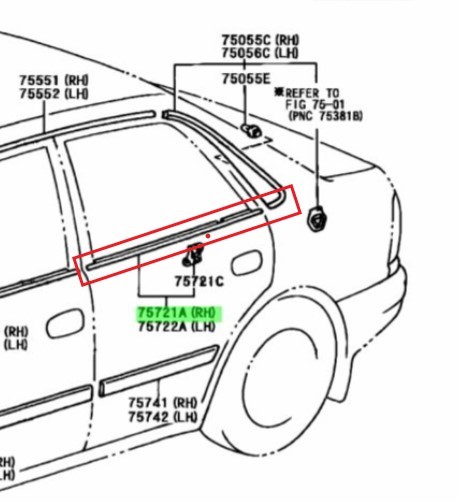 TOYOTA COROLLA ARKA SAĞ CAM DIŞ SIYIRICI FİTİL 1995-2000 7572112450 ORİJİNAL
