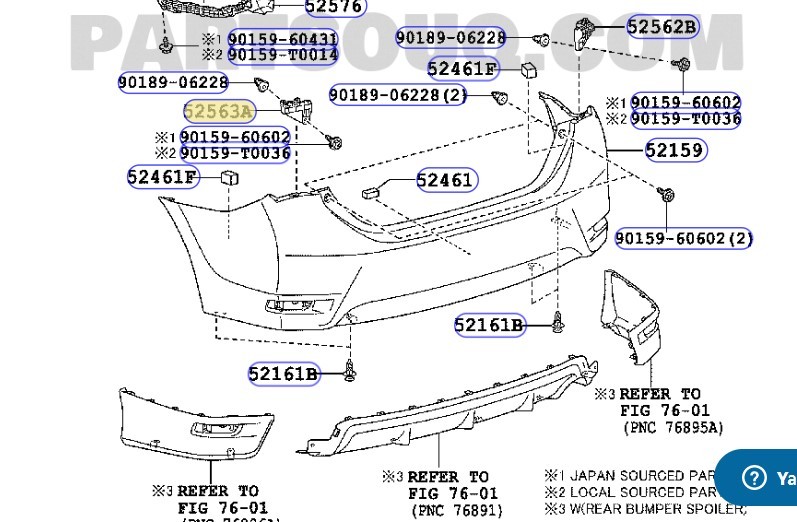 TOYOTA COROLLA ARKA TAMPON SOL TUTUCU 2013-2019 5256302220 EŞDEĞER