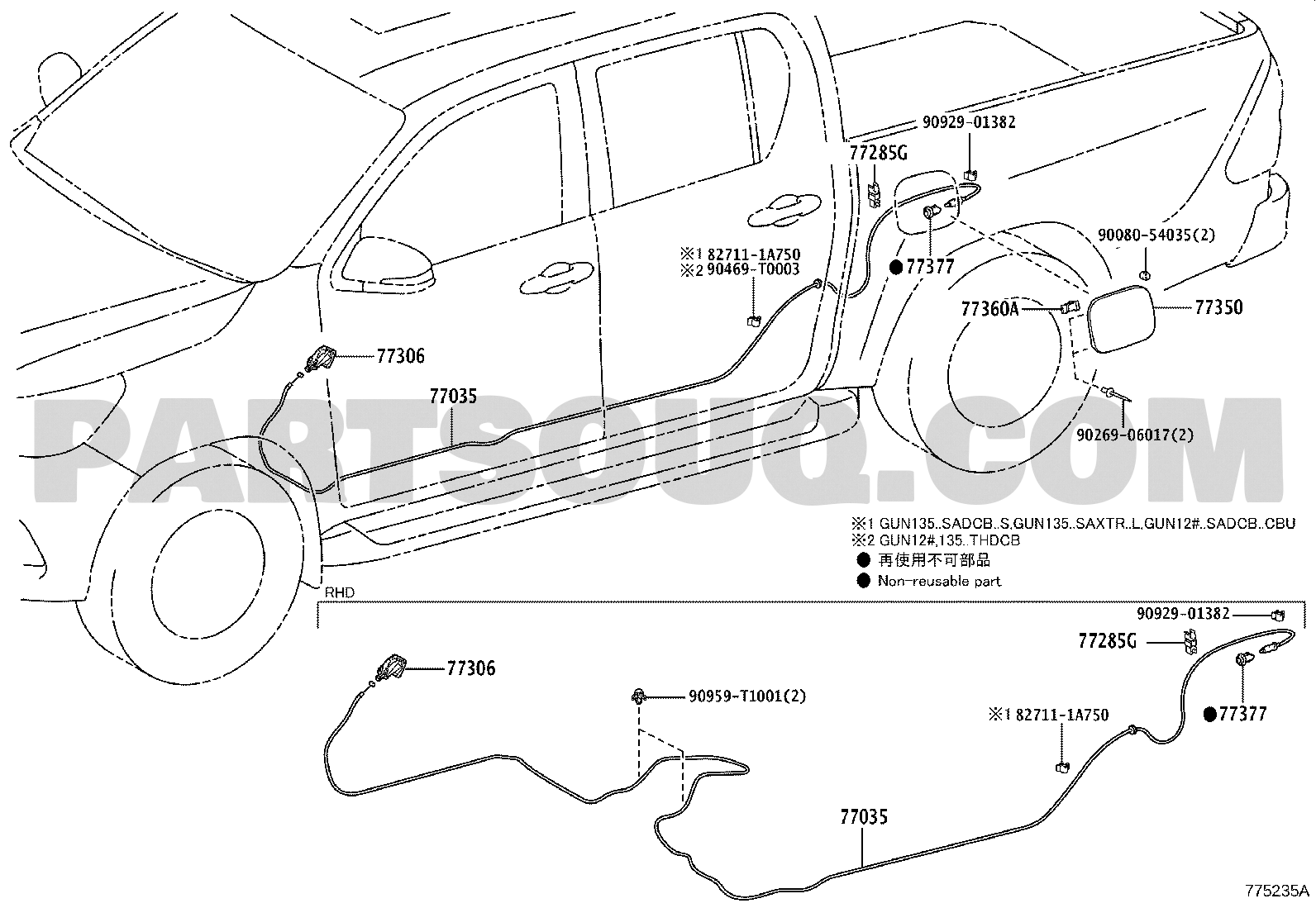 TOYOTA HILUX YAKIT DEPO KAPAK AÇMA TELİ 2015-2022 770350K460 ORİJİNAL