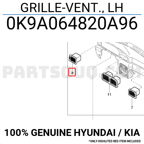 KIA CLARUS SOL HAVALANDIRMA IZGARASI 1996-2000 0K9A064820A96 ORİJİNAL