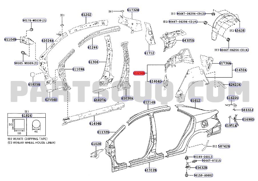 TOYOTA COROLLA ARKA SOL ÇAMURLUK DAVLUMBAZ İÇ SACI 2013-2019 6163402906 ORİJİNAL