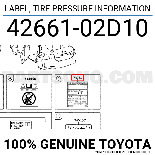 TOYOTA COROLLA LASTİK BASINÇ ETİKETİ 2013-2019 4266102D10 ORİJİNAL