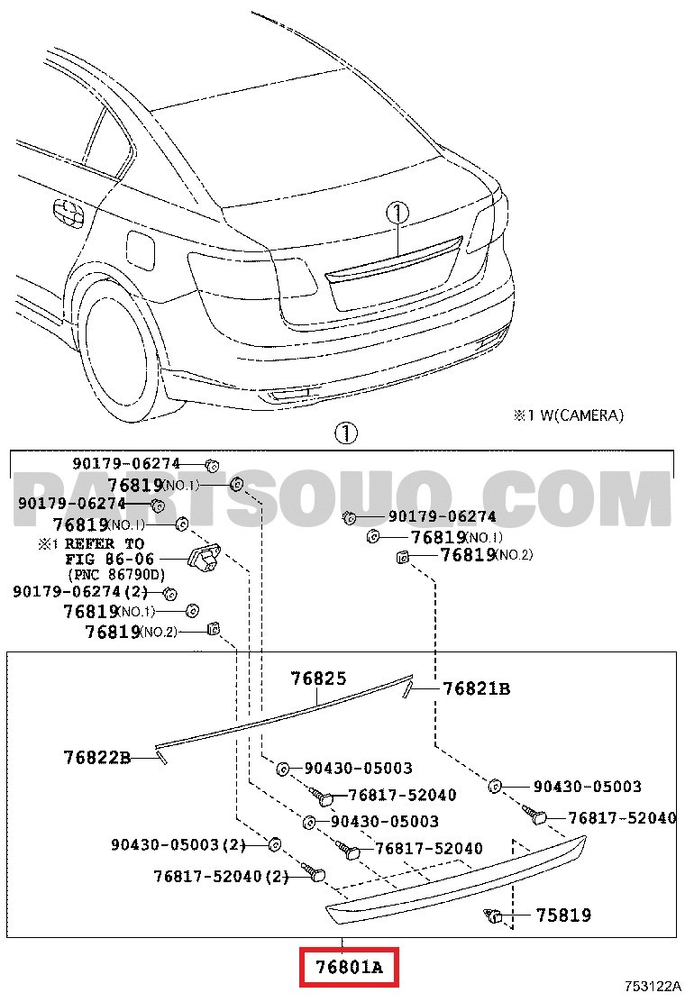 TOYOTA AVENSIS ARKA PLAKA ÜST ÇITASI 2008-2018 7680105090B0 ORİJİNAL