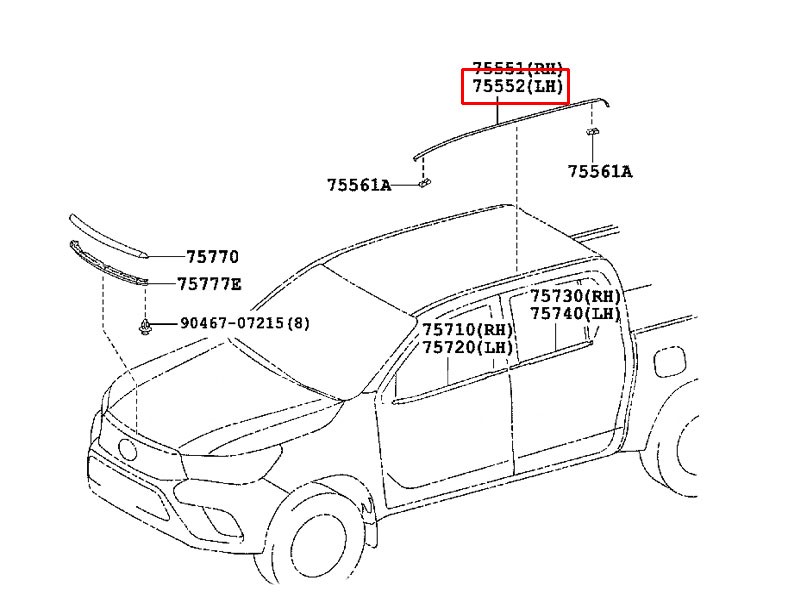 TOYOTA HILUX TAVAN OLUK SOL ÇITASI 2015-2022 755520K160 ORİJİNAL