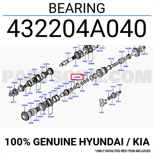 HYUNDAI H-100 KAMALI MİL RULMANI 2006-2019 432204A040 LOGOSUZ ORİJİNAL