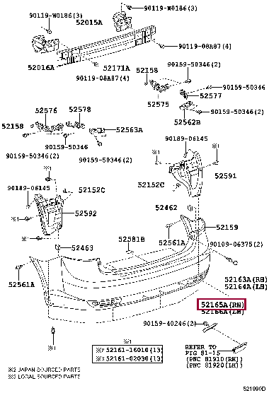 TOYOTA AVENSIS ARKA TAMPON SAĞ İLAVESİ 2008-2018 5216505020 ORİJİNAL