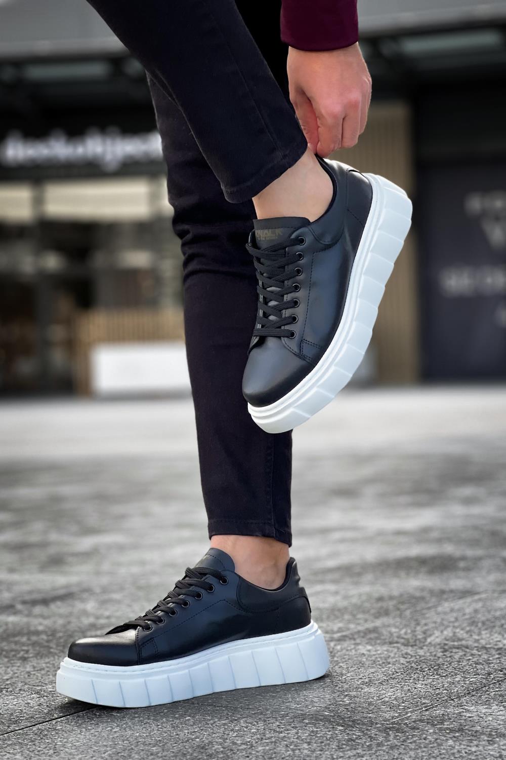 Knack Yüksek Taban Günlük  Ayakkabı 144  Siyah (Beyaz Taban)