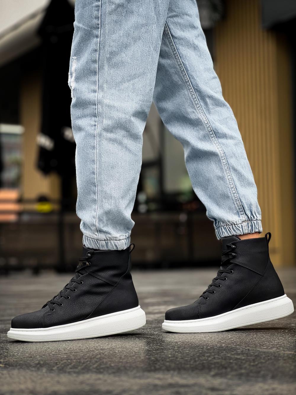 Knack Yüksek Taban Ayakkabı B-080 Siyah (Beyaz Taban)