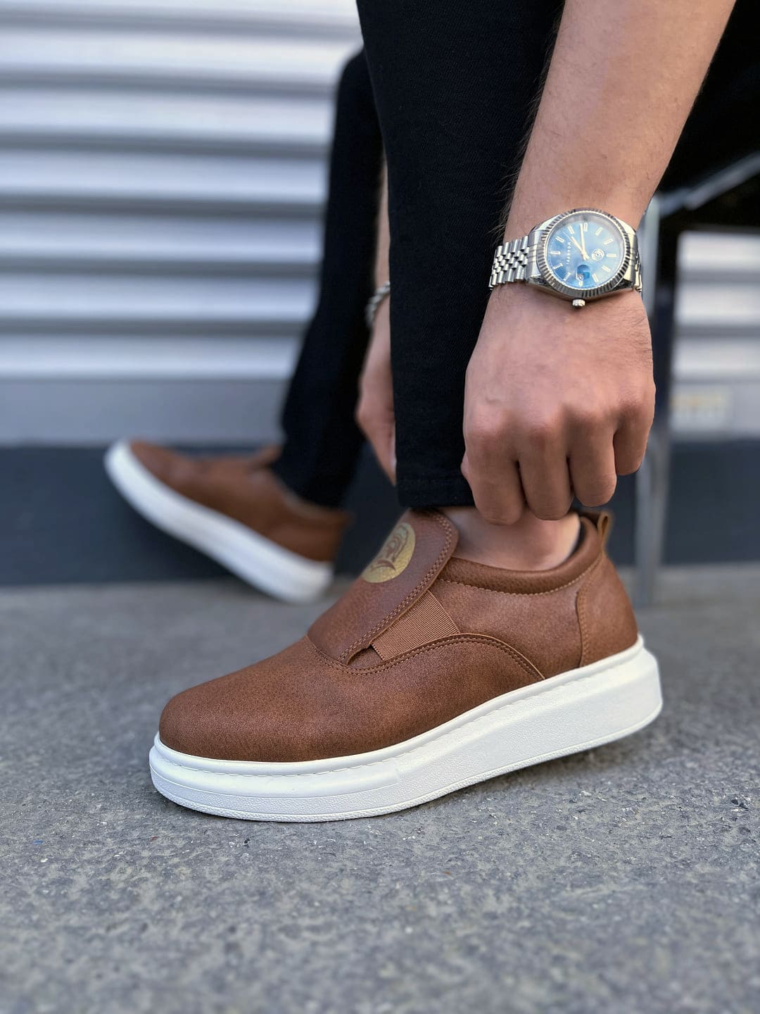 JY161 Hippo Bağcıksız Cilt Erkek Günlük Sneaker Ayakkabı CBT - Taba