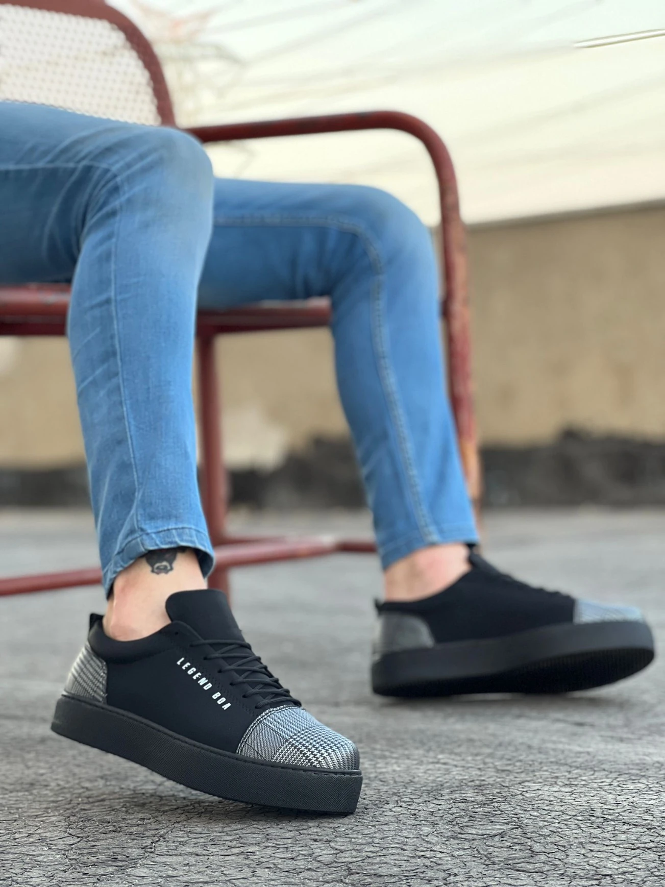 BA0104 Bağcıklı Siyah Ekose Süet Siyah Taban Spor Klasik Erkek Ayakkabı