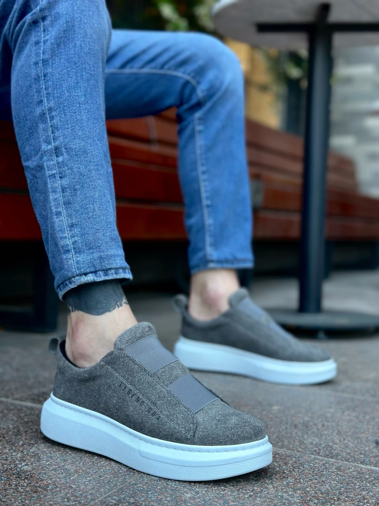 BA0307 BOA Kalın Süet Yüksek Taban Çift Bant Gri Erkek Ayakkabı