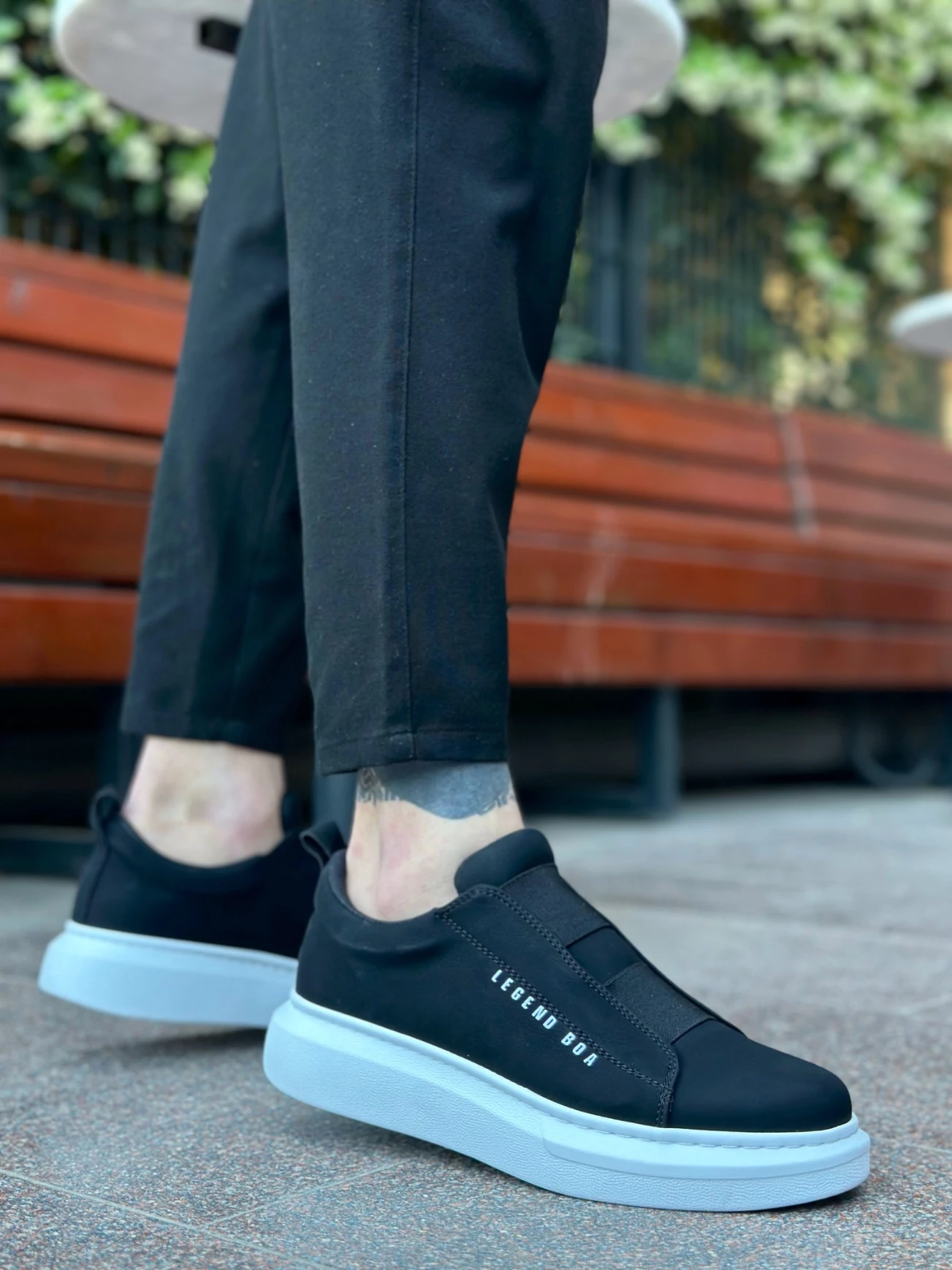 BA0307 BOA Kalın Yüksek Taban Çift Bant Siyah Beyaz Erkek Ayakkabı