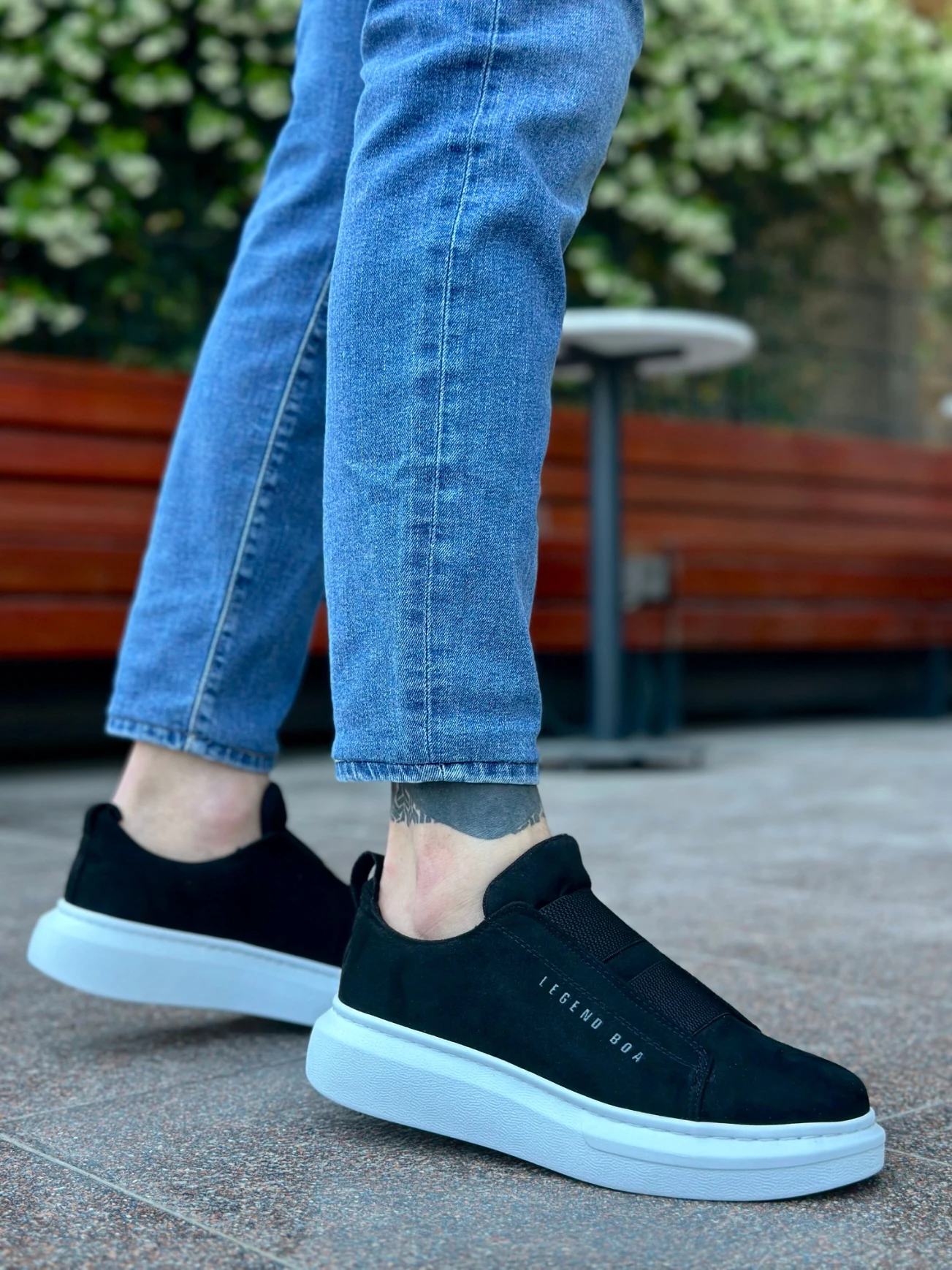 BA0307 BOA Kalın Süet Çift Bant Siyah Beyaz Taban Erkek Ayakkabı