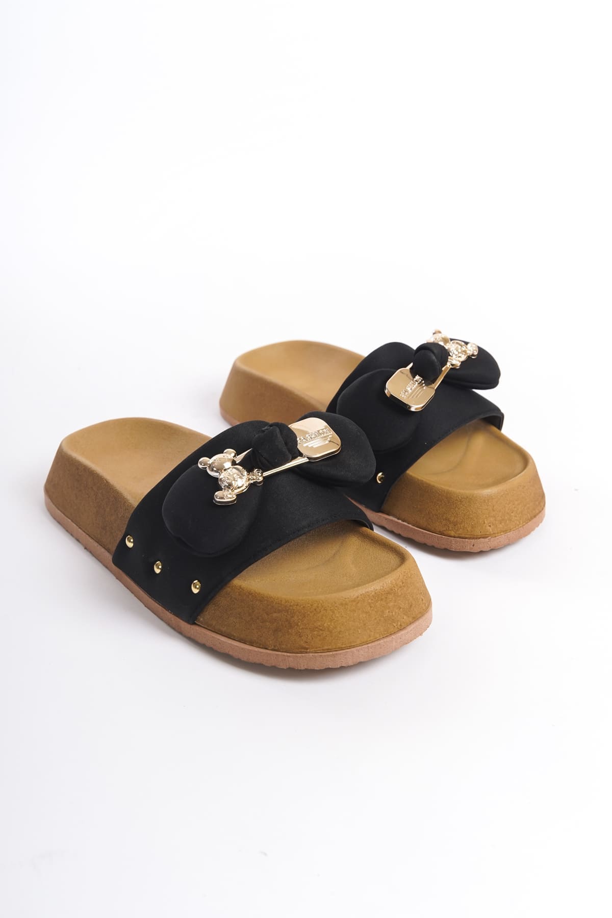 DILA Kalın ve Ortopedik Taban Ayıcıklı Saten Kadın Terlik  KT - Siyah