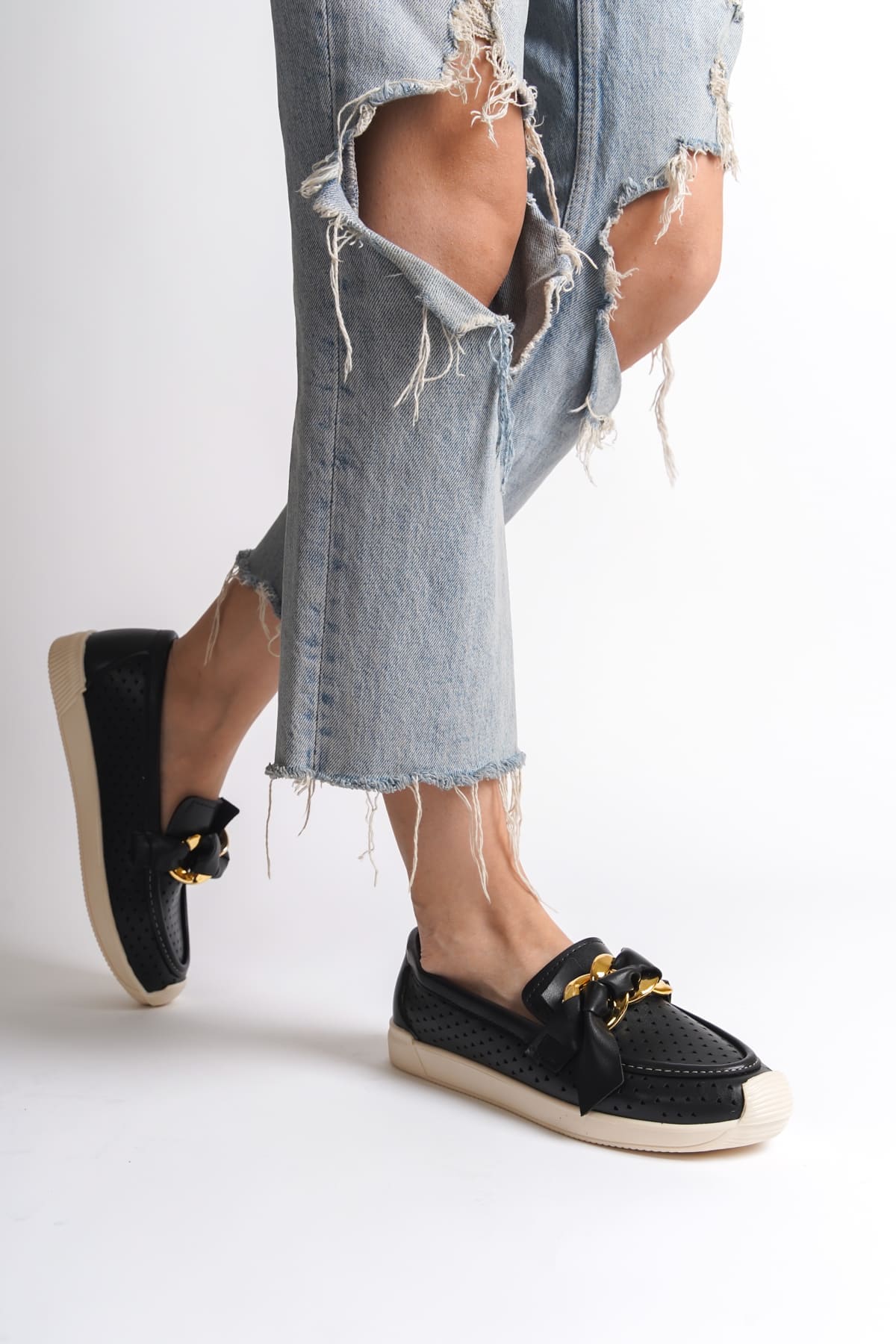 LYDIA Bağcıksız Ortopedik Rahat Taban Kalp Desenli Kadın Babet Ayakkabı  KT - Siyah