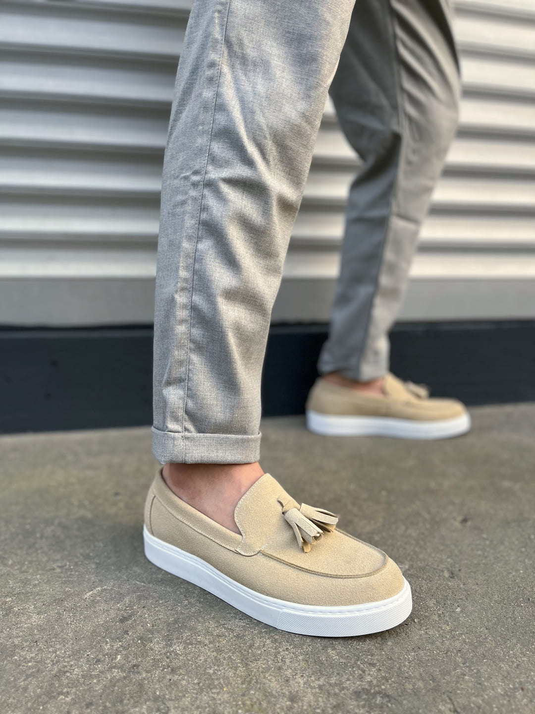 JY153 Bloom Bağcıksız Püsküllü Süet Erkek Günlük Spor Klasik Ayakkabı SBT - Krem