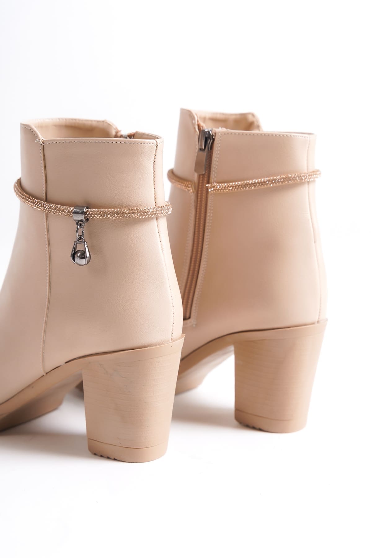 ARIA Fermuarlı Ortopedik Taban Taşlı Topuklu Kadın Bot TT - Ten