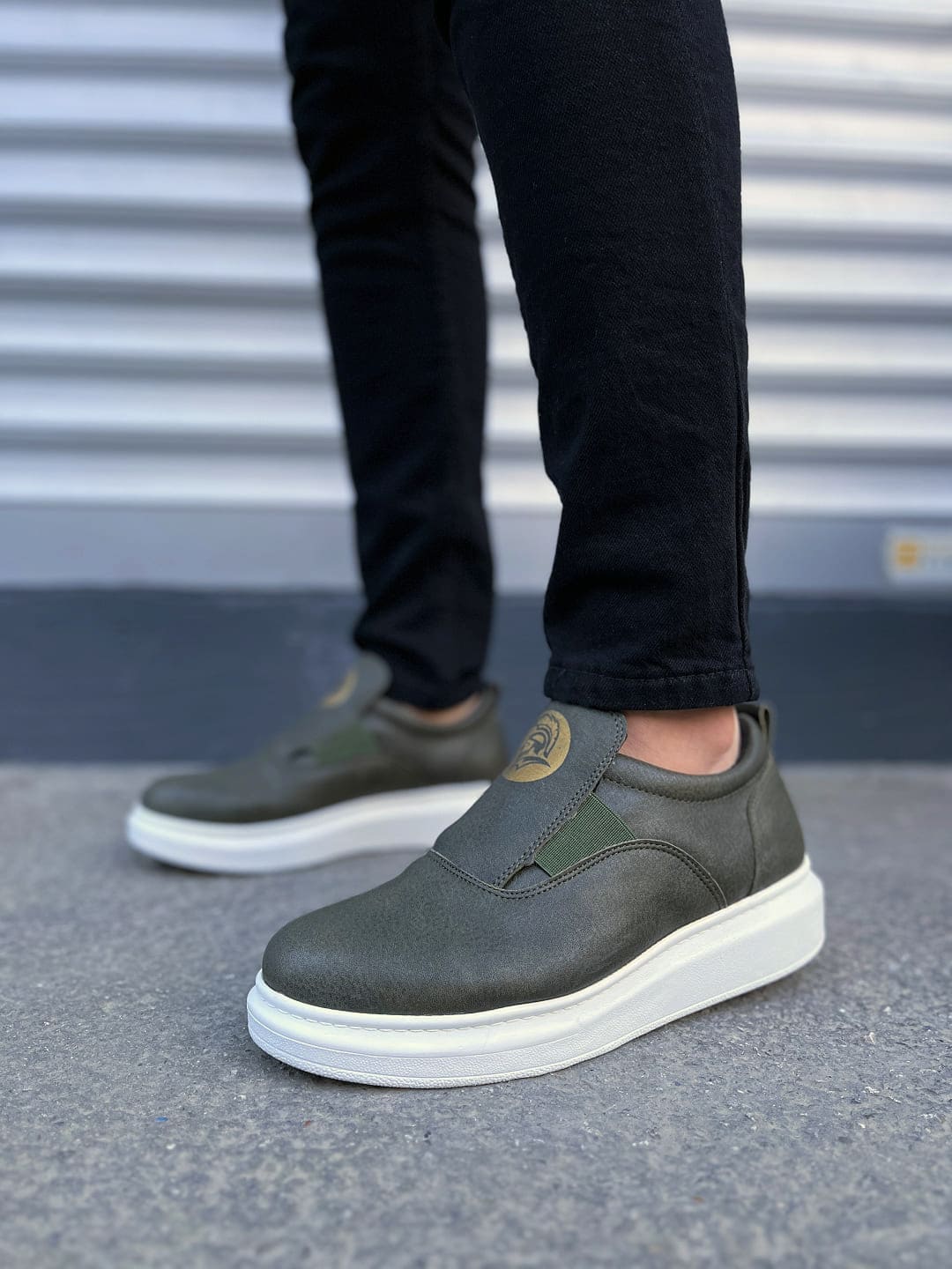 JY161 Hippo Bağcıksız Cilt Erkek Günlük Sneaker Ayakkabı CBT - Haki