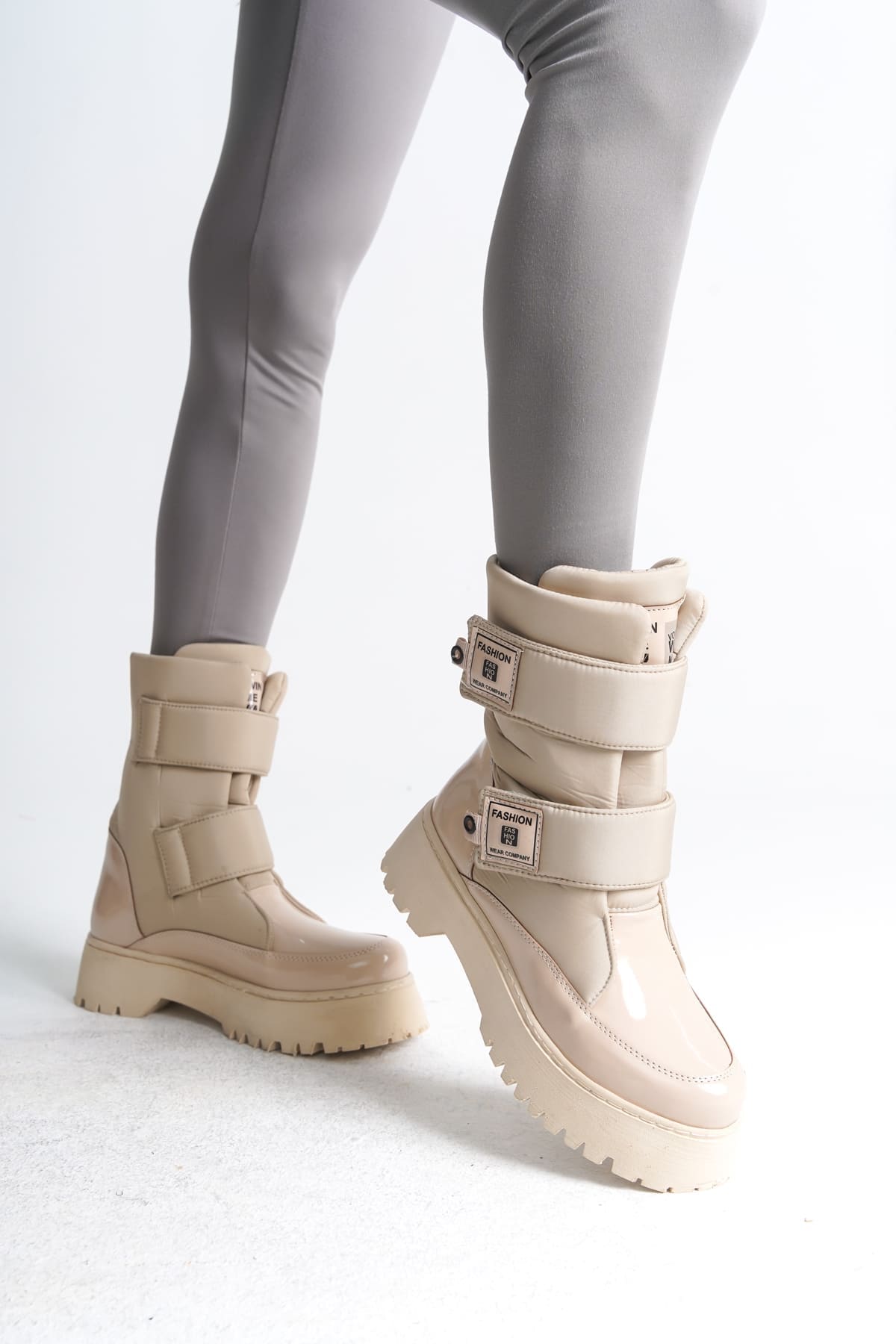 ELISA Cırt Cırtlı  Paraşüt Kumaş Rugan Kadın Bot KT - Krem