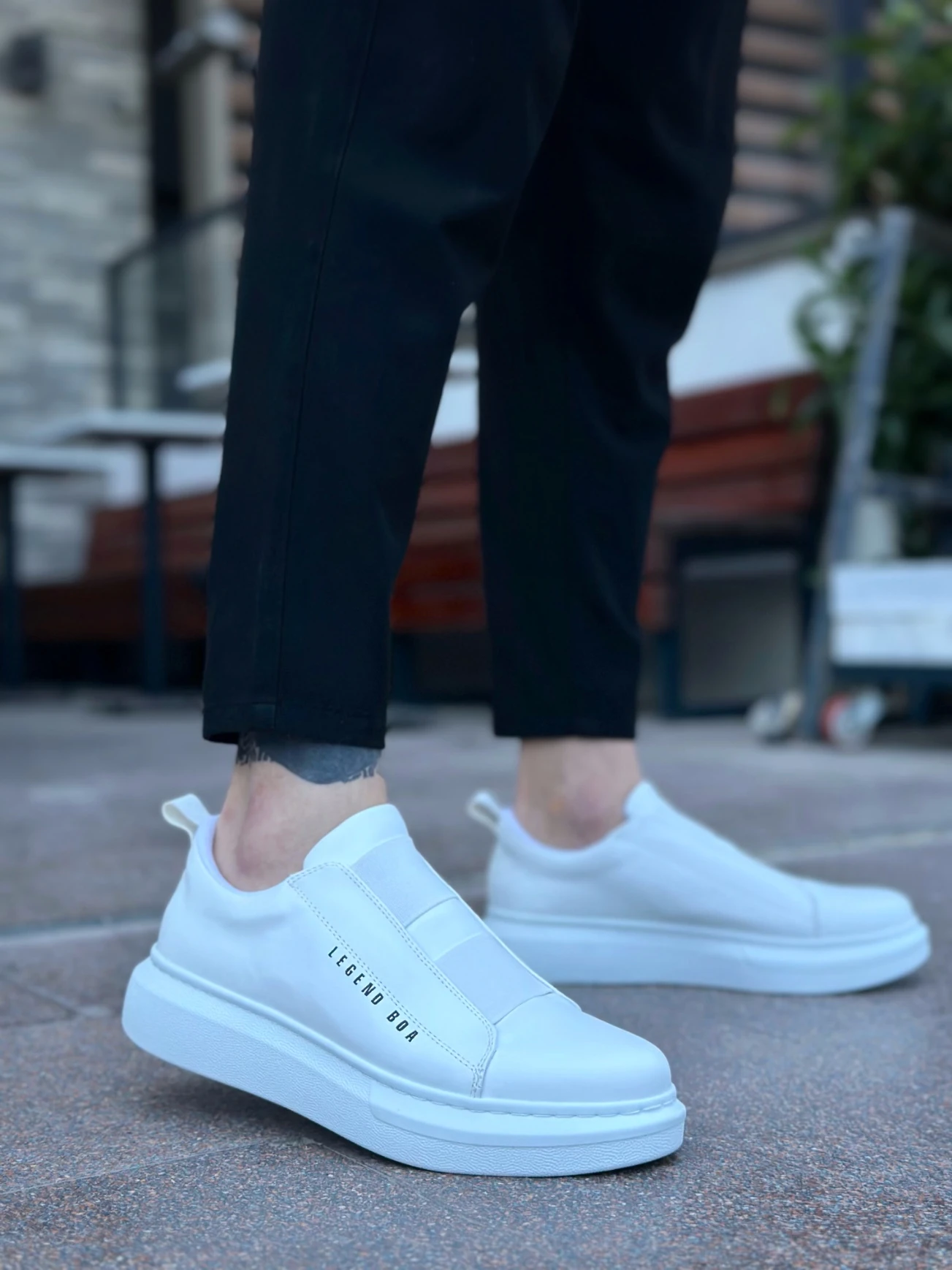 BA0307 BOA Kalın Yüksek Taban Çift Bant Beyaz Erkek Ayakkabı