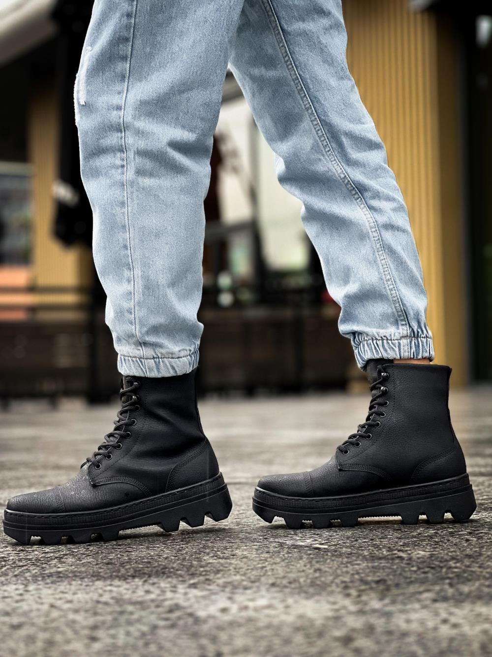 Knack Yüksek Taban Ayakkabı B-023 Siyah (Siyah Taban)