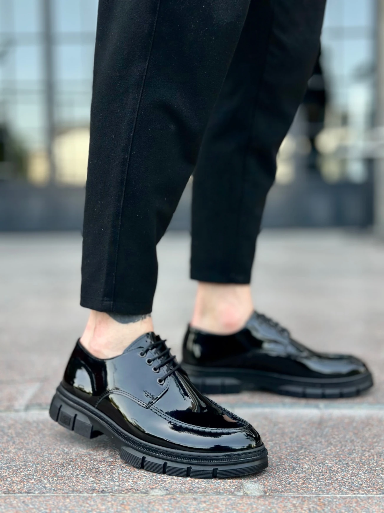 BA0237 Bağcıklı Rugan Klasik Yüksek Taban Casual Erkek Ayakkabı