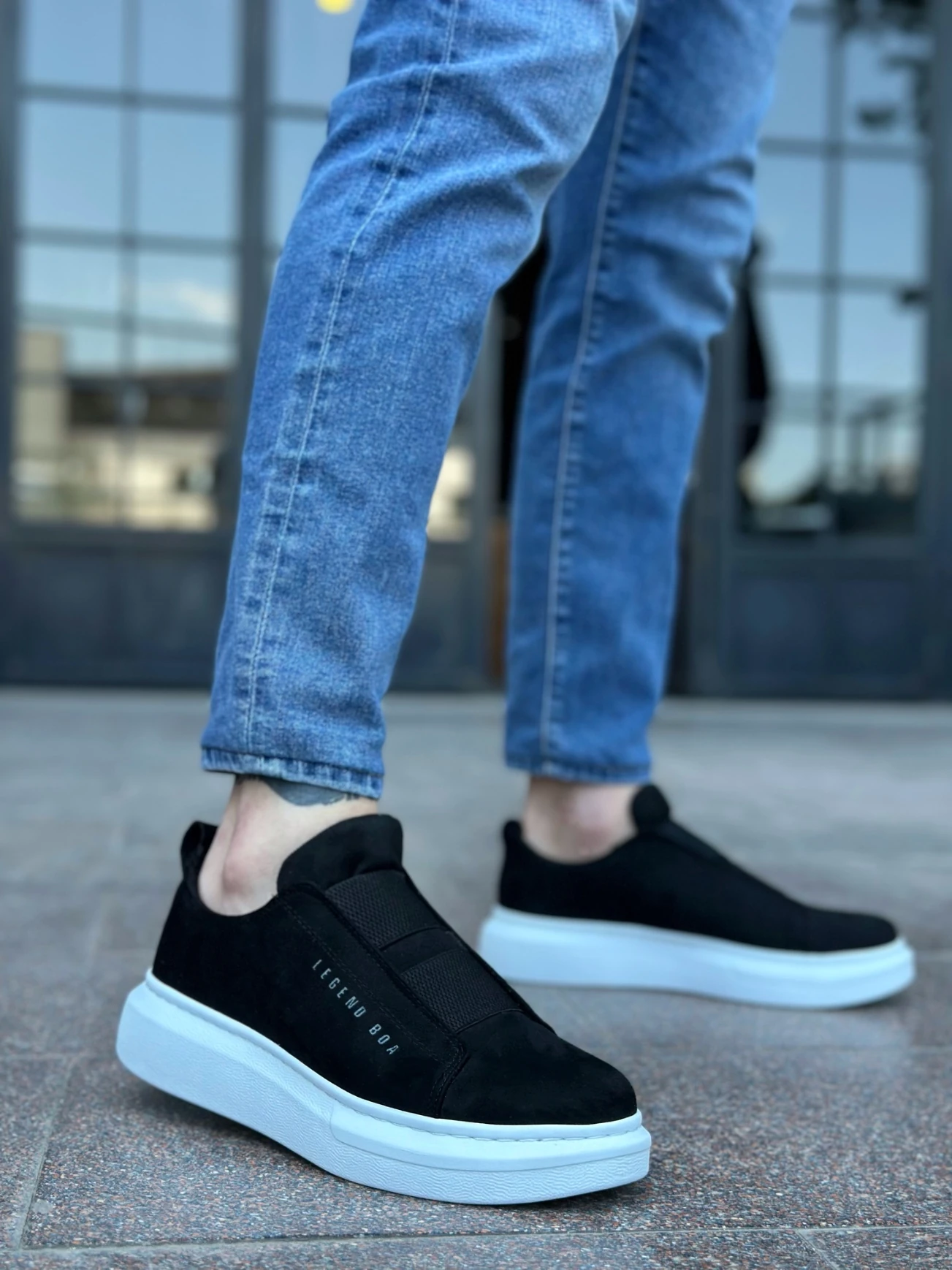 BA0307 BOA Kalın Süet Çift Bant Siyah Beyaz Taban Erkek Ayakkabı