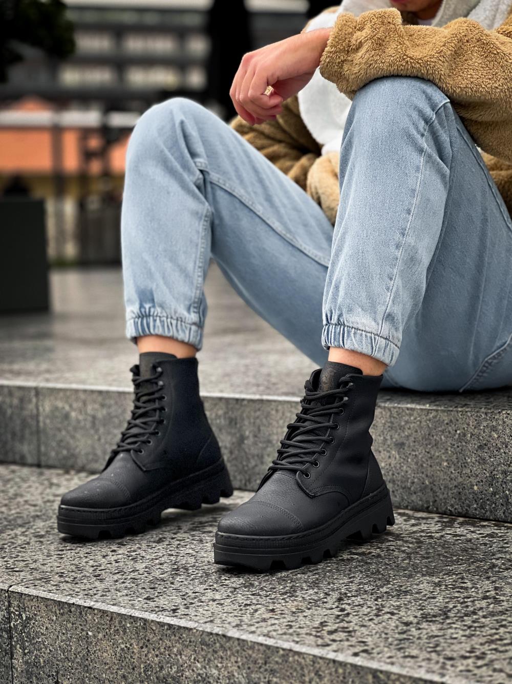 Knack Yüksek Taban Ayakkabı B-023 Siyah (Siyah Taban)